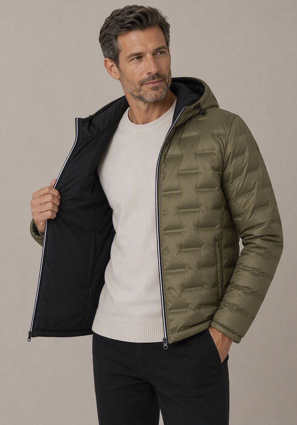 Man's World Veste réversible avec capuche veste 2-en-1 à porter des deux côtés, une face matelassée