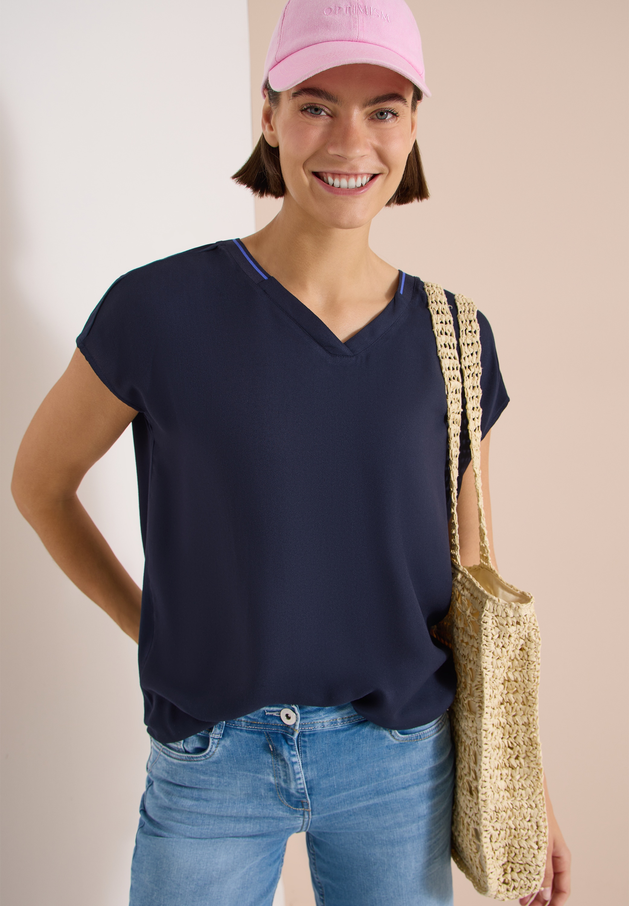 Cecil Blouse à manches courtes T-shirt d'été à manches courtes avec mélange de textures