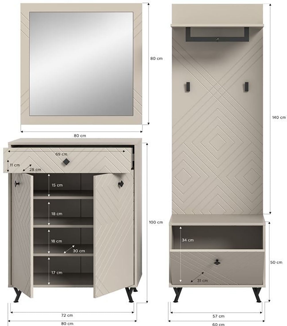 Home affaire Ensemble de vestiaires »Mento, 4-teilig, Ornamentfräsung in der Front, bestehend aus:« Set, 4 cuis tlg.