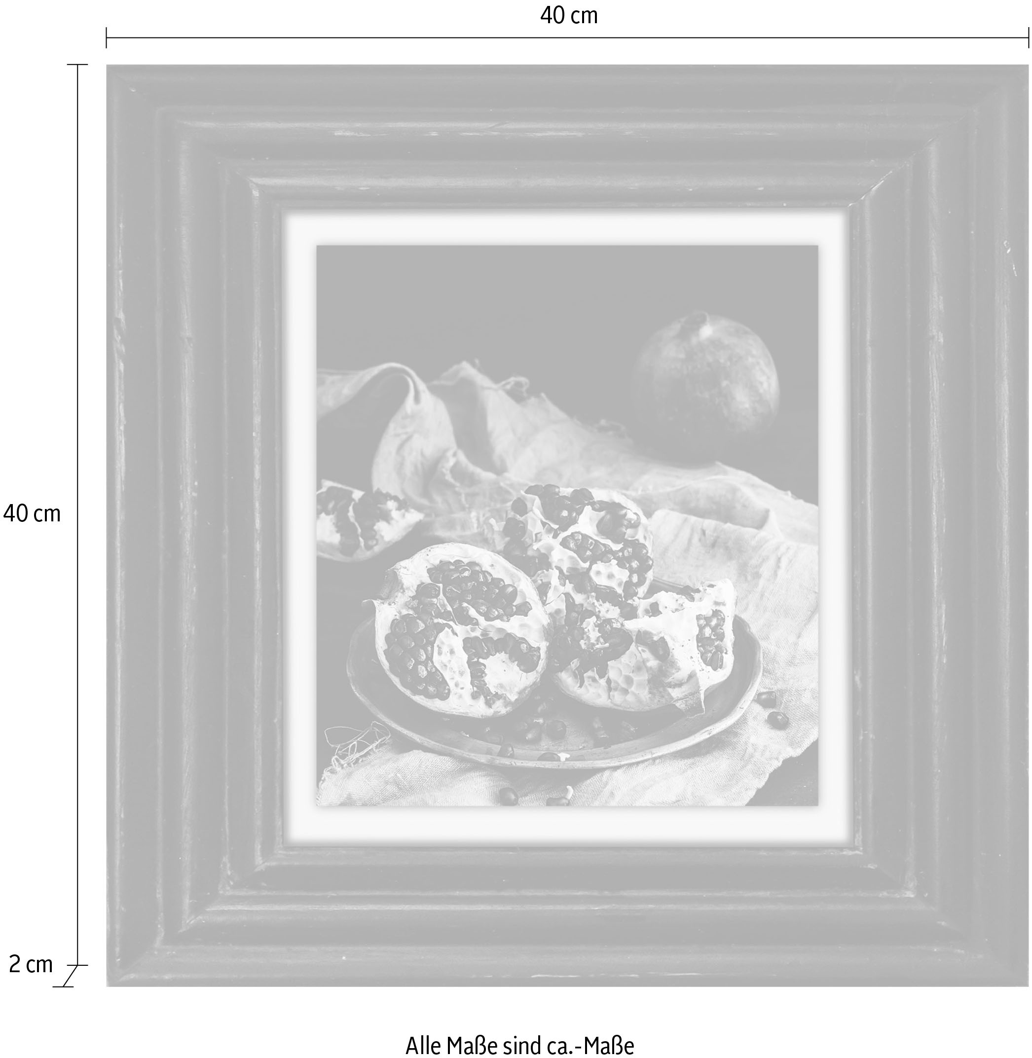 queence Leinwandbild »Granatapfel« Kunst | Obst | Obst Bilder | Stillleben Premium-Leinwandstoff, Handarbeit aus Deutschland, 40x40cm
