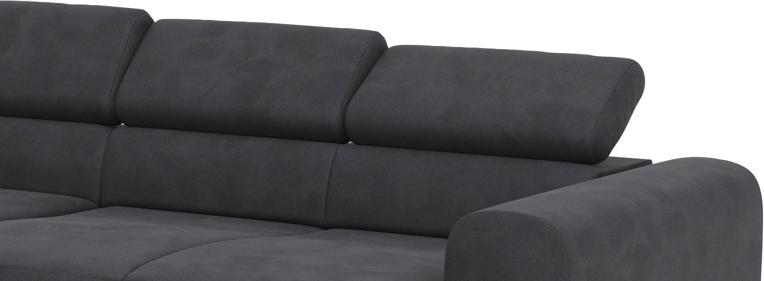 PLACES OF STYLE Ecksofa »Carlo L-Form« mit Kopfteilverstellung & Holz-Rahmenoptik, wahlweise Relaxfunktion