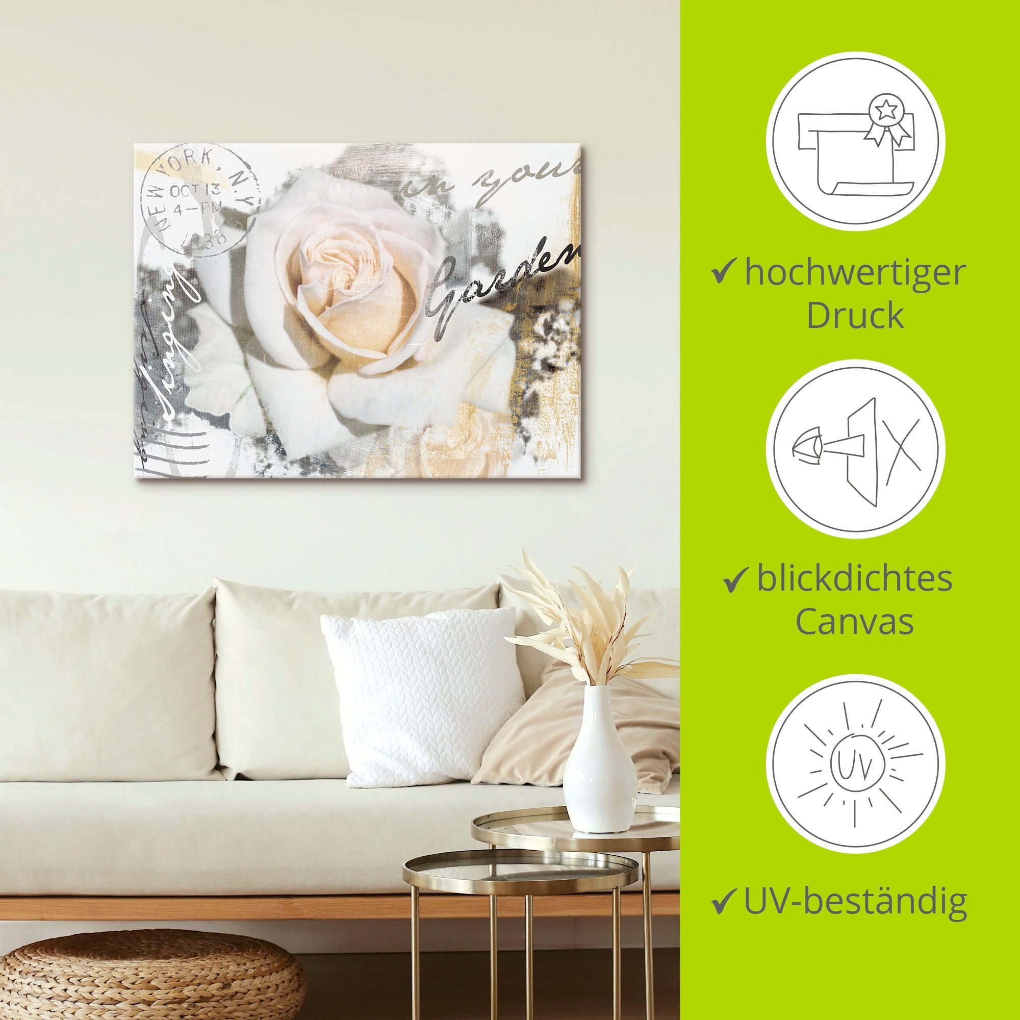 Artland Tableau sur toile »In Buchstaben - Rose« 1 cuis tlg. auf Holzrahmen gespannt