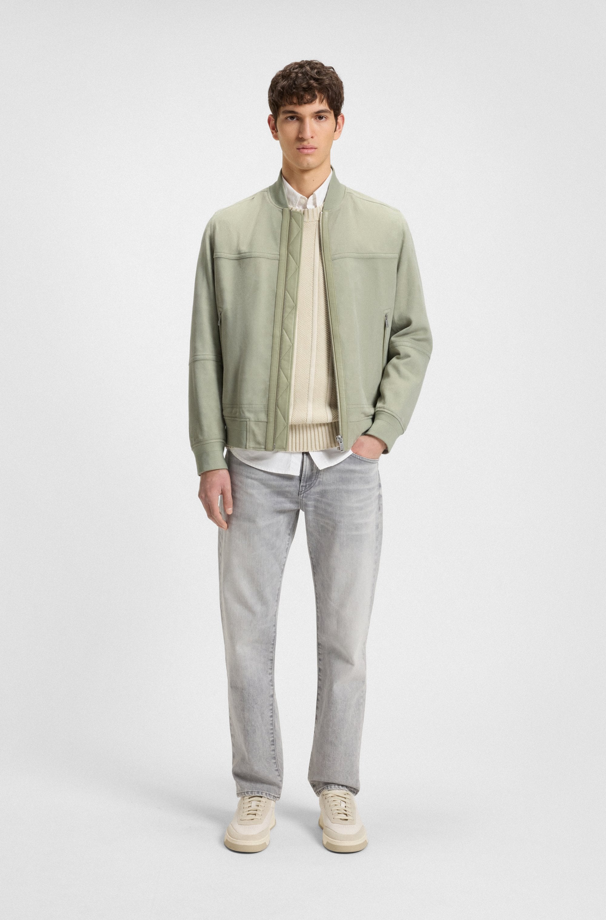 BOSS ORANGE Veste en cuir »Johice« aus weichem Ziegennappaleder Premium Herrenmode Leather Blouson Bomber