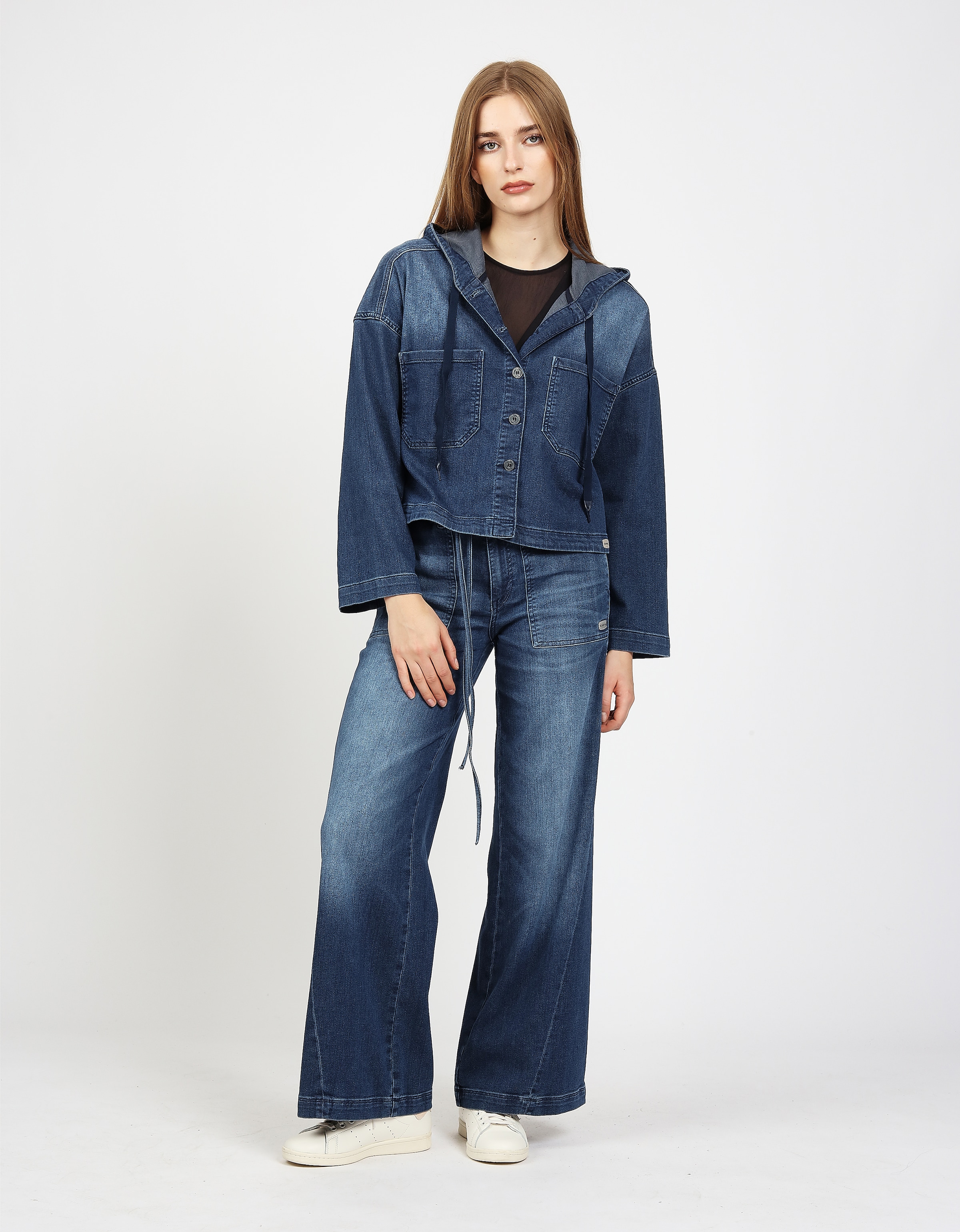 GANG Veste en jean »94ALICE CAP LONG« mit Kapuze mit Kapuze