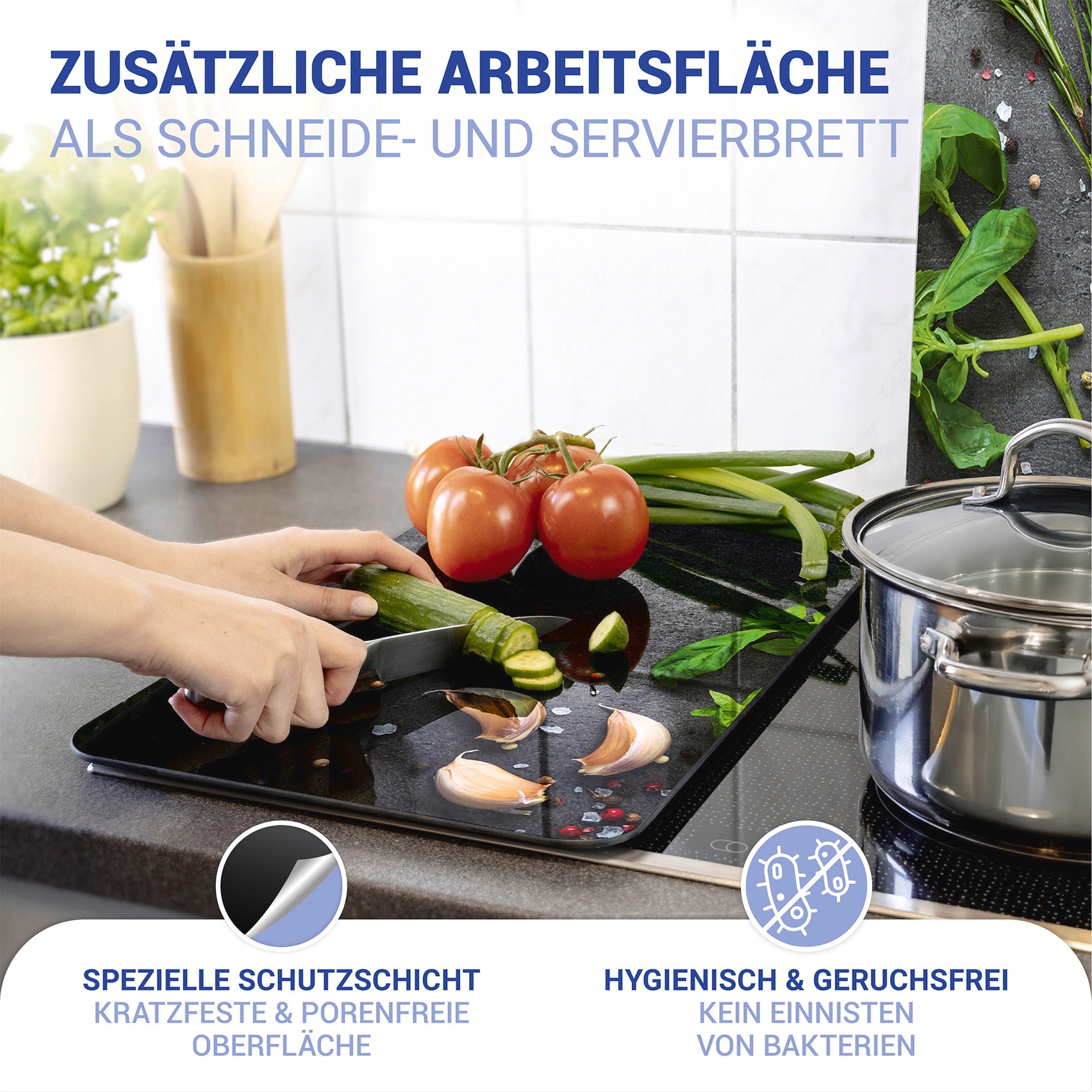 WENKO Herd-Abdeckplatte »Universal Modell Kräuter« Herdabdeckung für alle Herdarten, kratzfest, mit rutschfesten Füssen