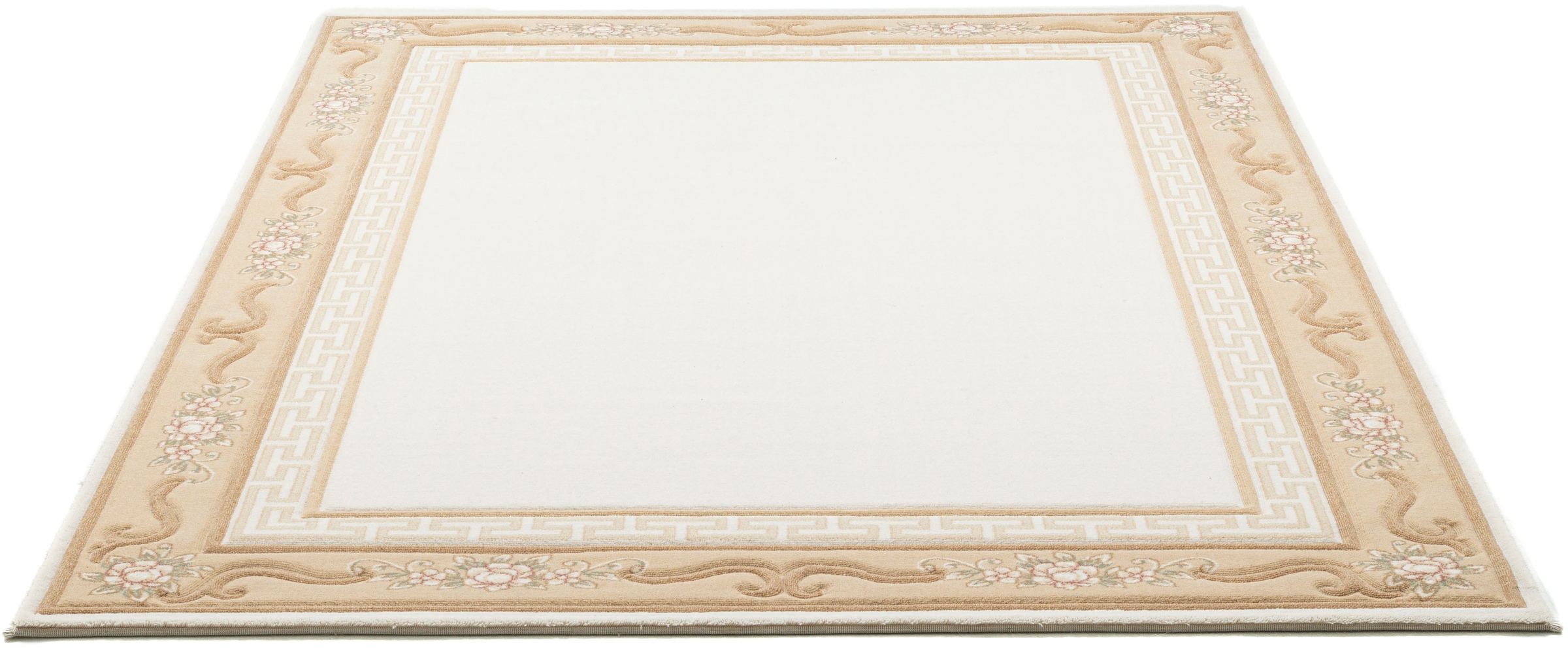 THEKO Tapis en laine »Pelinia 7745« Rectangulaire 12 mm Höhe Kurzflor, Uni Farben, mit Bordüre, reine Wolle