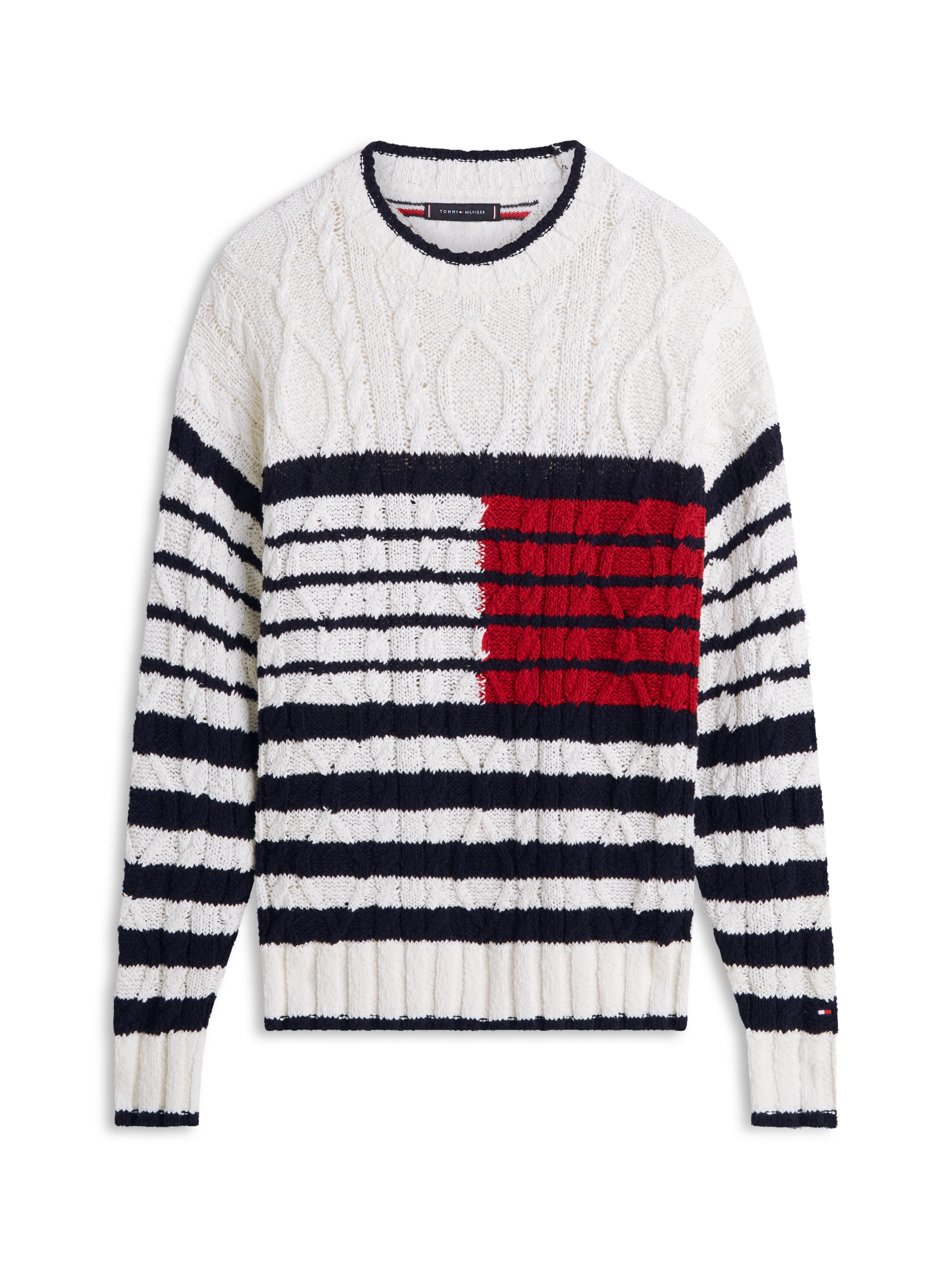 Tommy Hilfiger Pull en tricot »BRETON FLAG CABLE« Regular fit mit Rundhalsausschnitt
