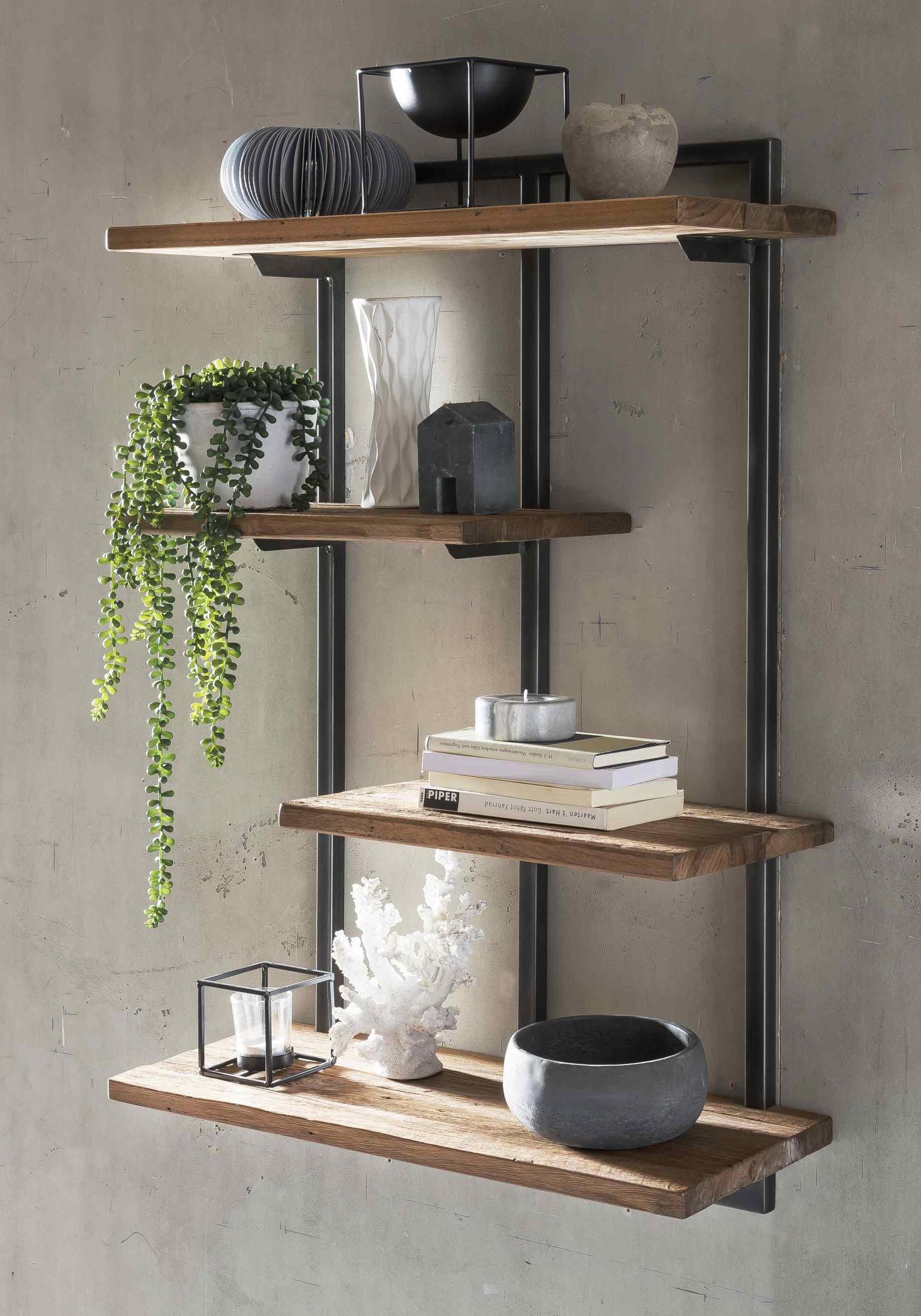 SIT Wandregal »ROMANTEAKA Hängeregal aus Teakholz mit 4 Böden im Industrial-Stil« Recyceltes Teakholz im modernen Industrial-Design