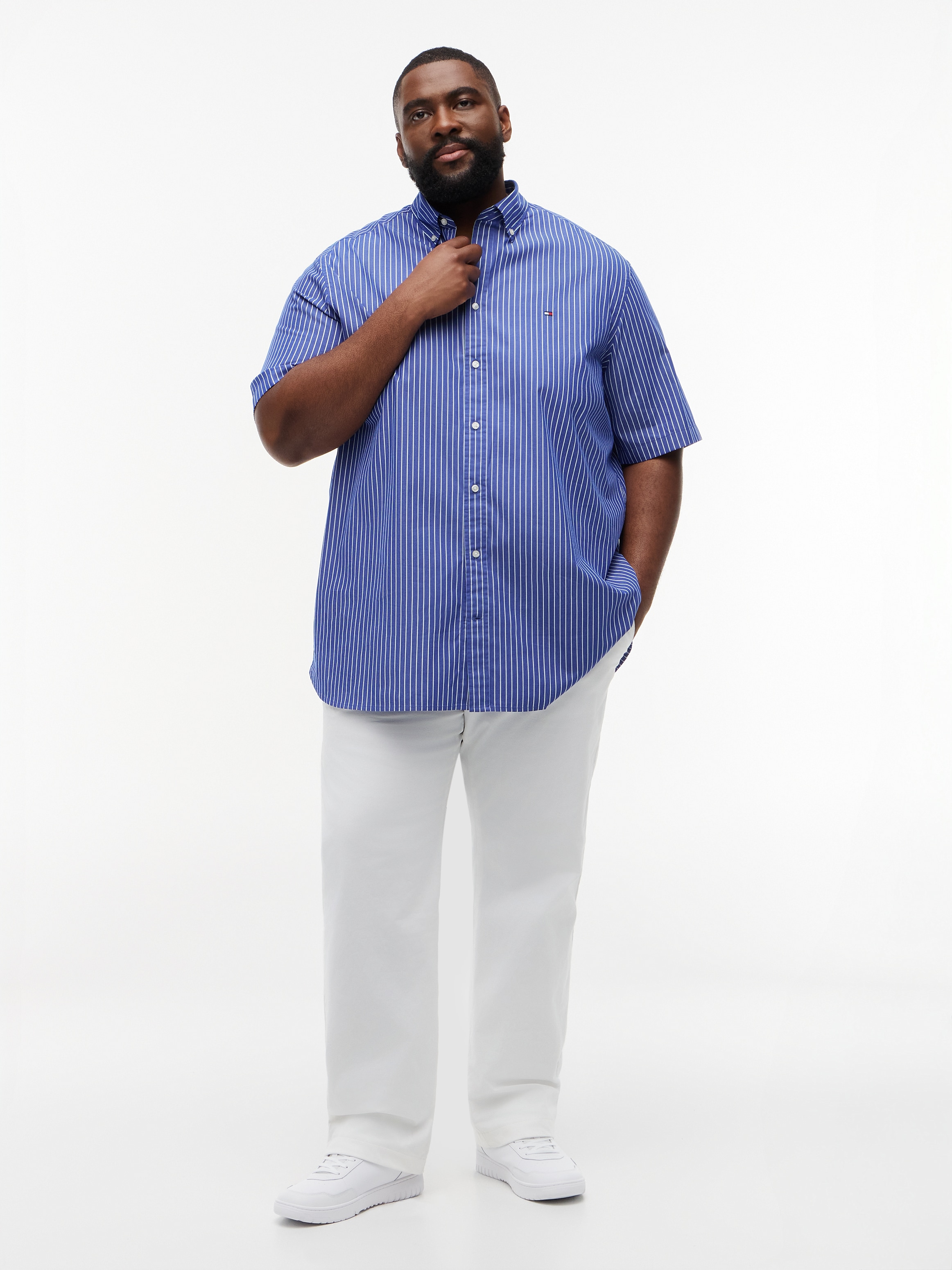 Tommy Hilfiger Big & Tall Kurzarmhemd »FLEX POPLIN« Grosse Grössen, regular fit, fein gestreift