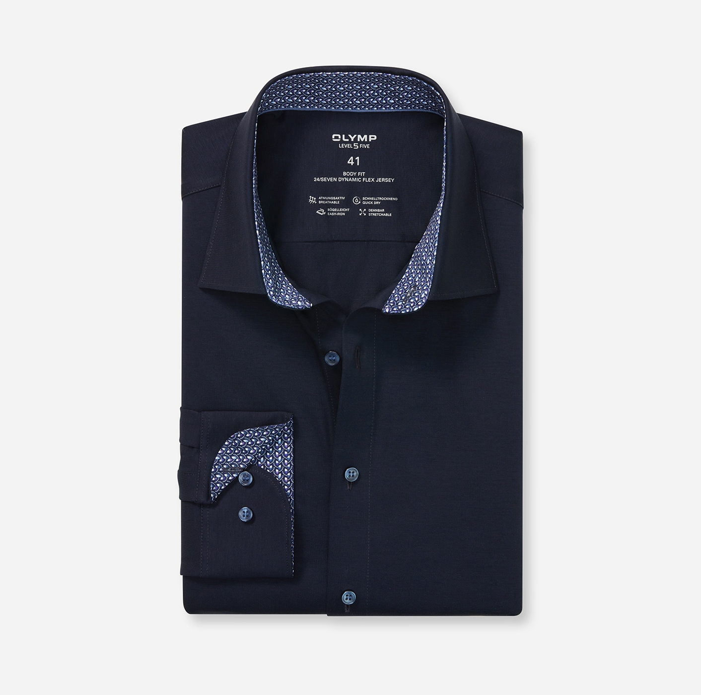 OLYMP Langarmhemd »24/Seven - Level Five« Jerseyhemd, Businesshemd, body fit, New York Kentkragen