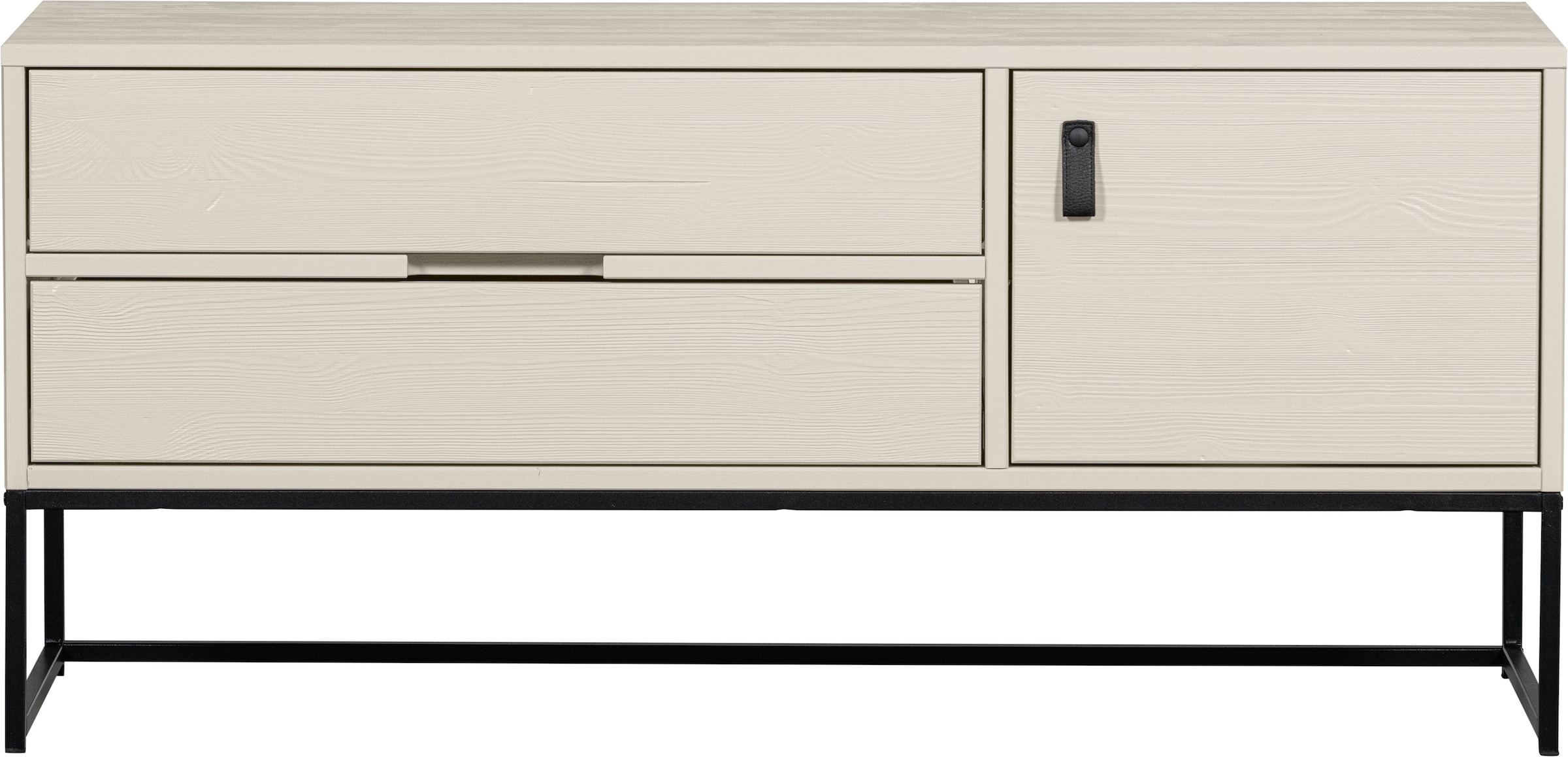 WOOOD Table basse »Silas FSC®-holz gebürstet mit Ledergriffen, H 61 x B 180 x T 44 cm« Commode, 2 tiroirs et 1 porte, grand espace de rangement, largeur 120 ou 180 cm