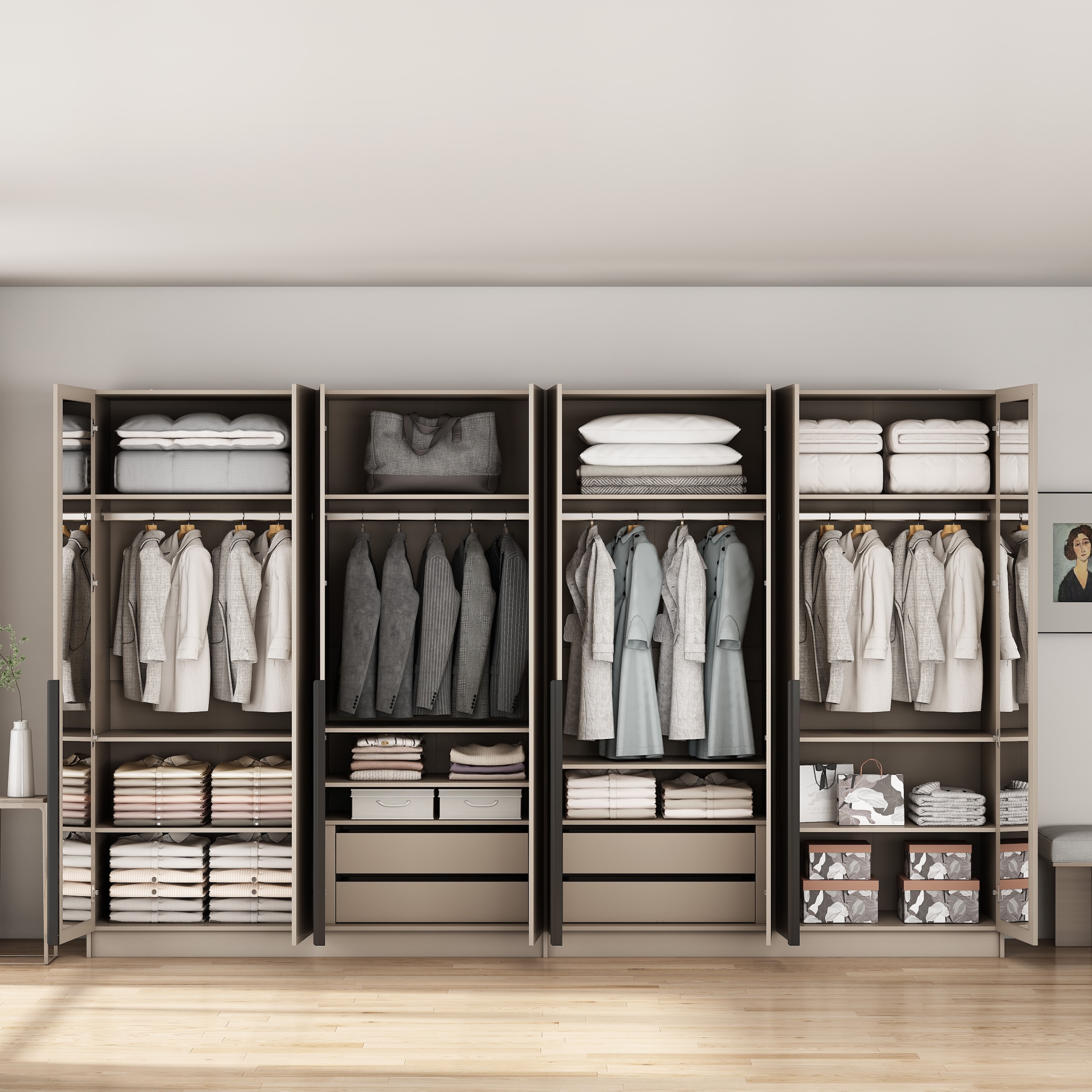 GOODproduct Kleiderschrank »Annor Schlafzimmerschrank Breite 323 cm hochglanz Schrank Garderobe« Drehtürenschrank mit perfekter Innenausstattung - elegante Türgriffe