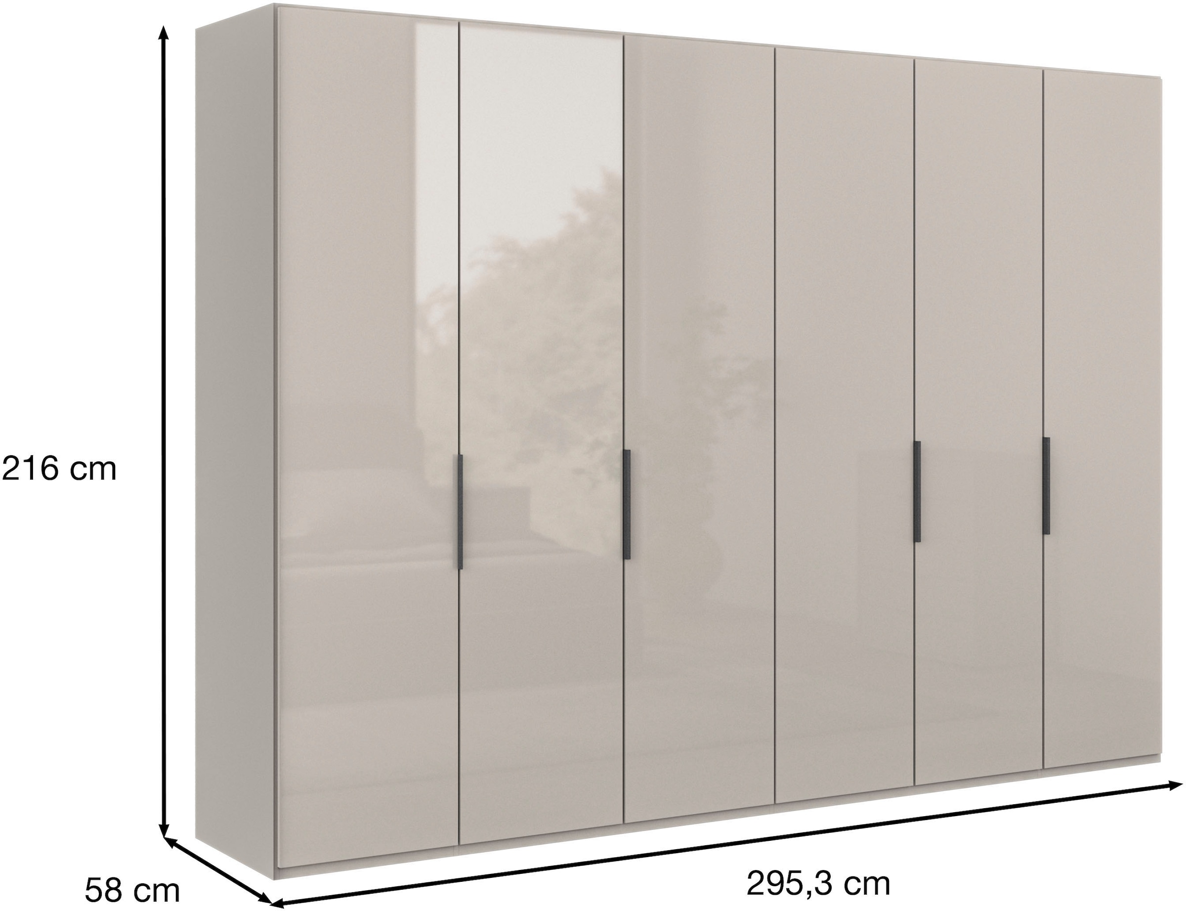 WIEMANN Falttürenschrank »Ohio, Kleiderschrank, Schrank, Garderobe, mit Glasfront, 300 cm« inklusive Einlegeböden & Kleiderstangen, 2 Höhen, MADE IN GERMANY,  inklusive Türdämpfung, hochwertige Glasfront