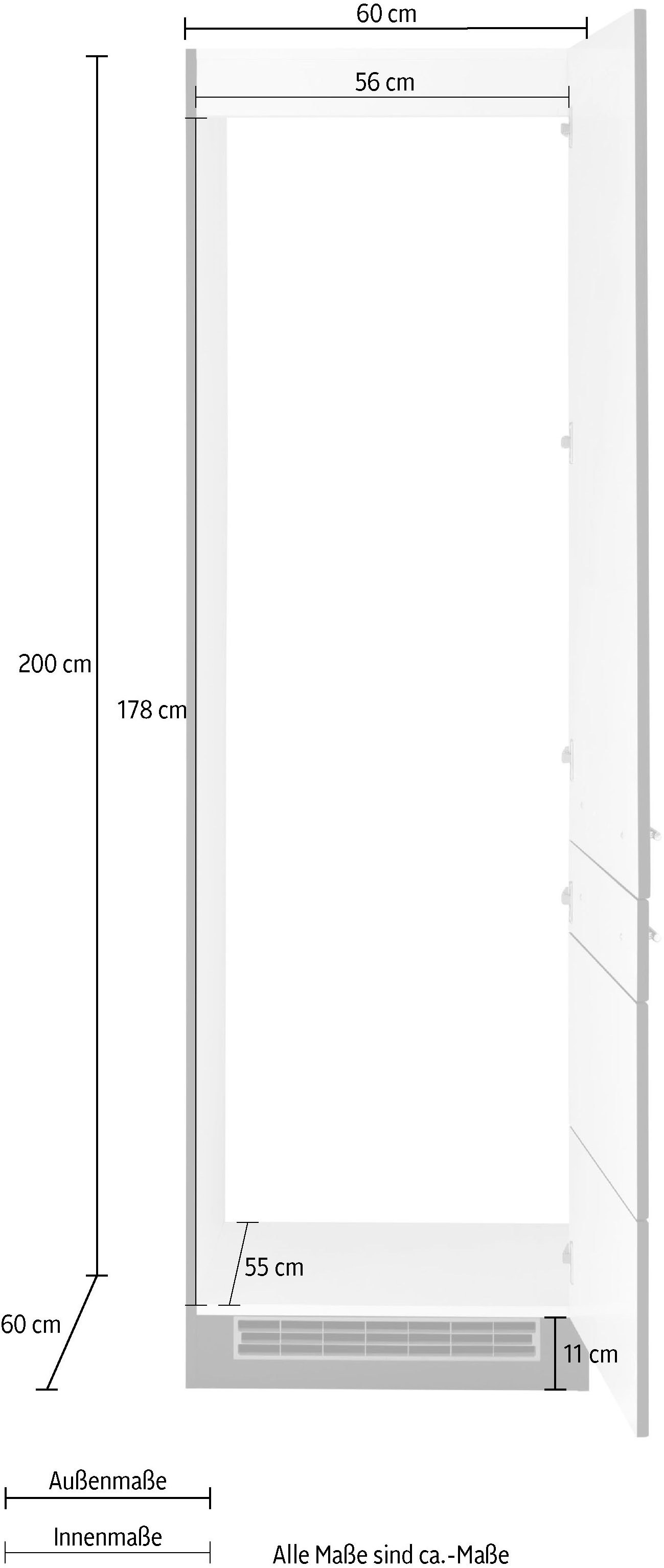 KOCHSTATION Armoire réfrigérée encastrable »KS-Wien« 60 cm de large, 200 cm de haut, adapté pour combiné réfrigérateur-congélateur encastrable