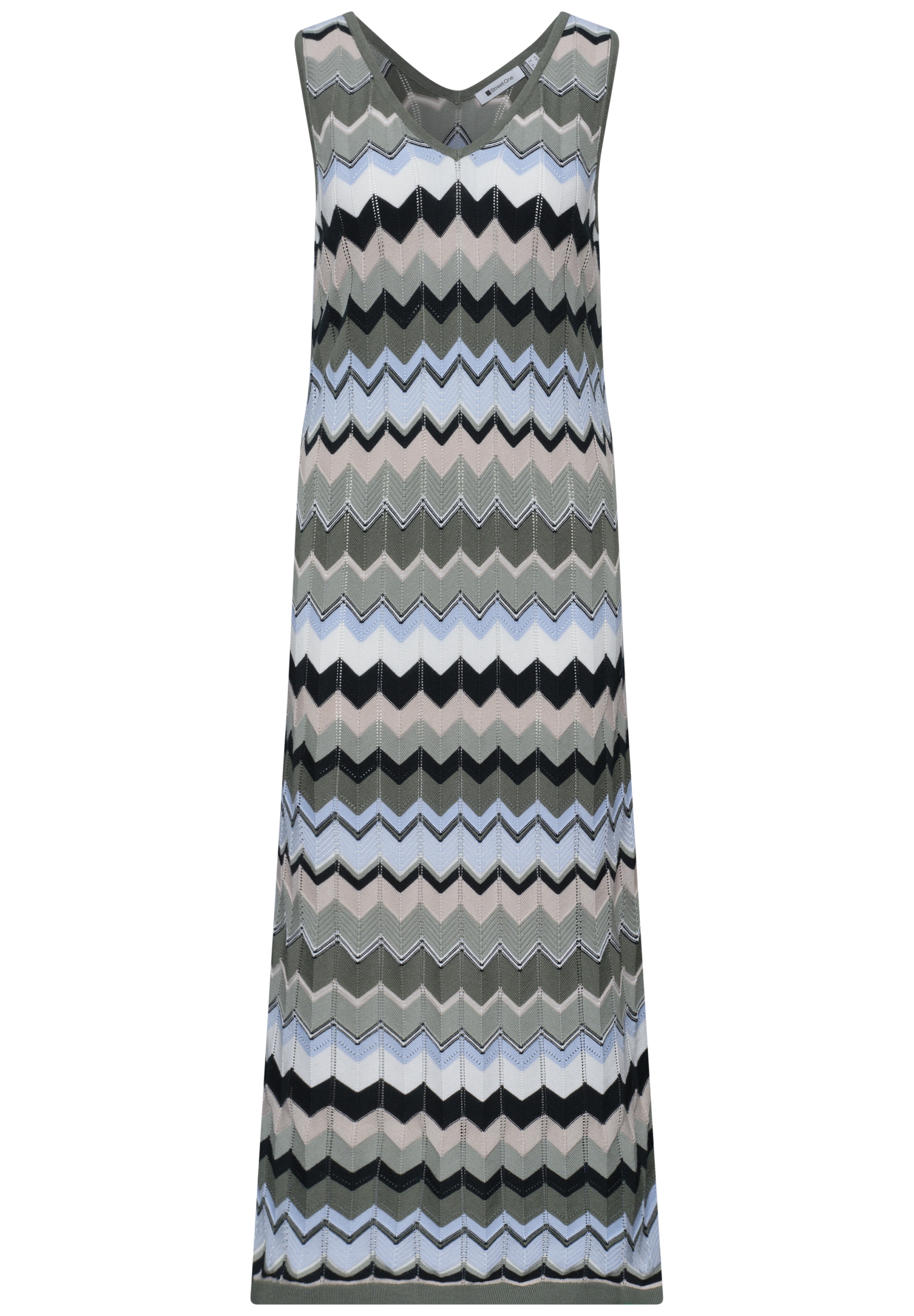 STREET ONE Robe en tricot motif zigzag multicolore, près du corps sans manches