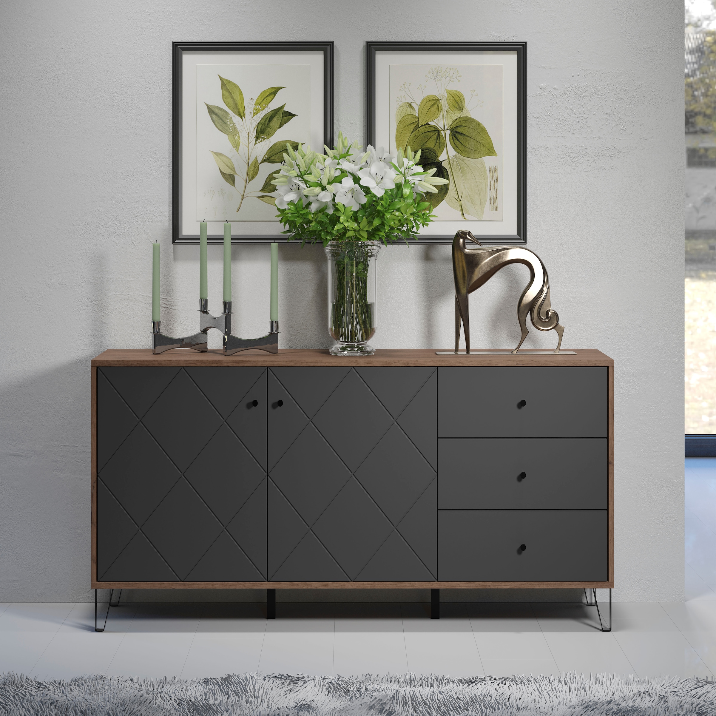 Home affaire Buffet »Molveno« 1 cuis tlg. Sideboard, 2 Türen, 3 Schubkasten & Soft-Close - (B/T/H) 183/40/76 cm