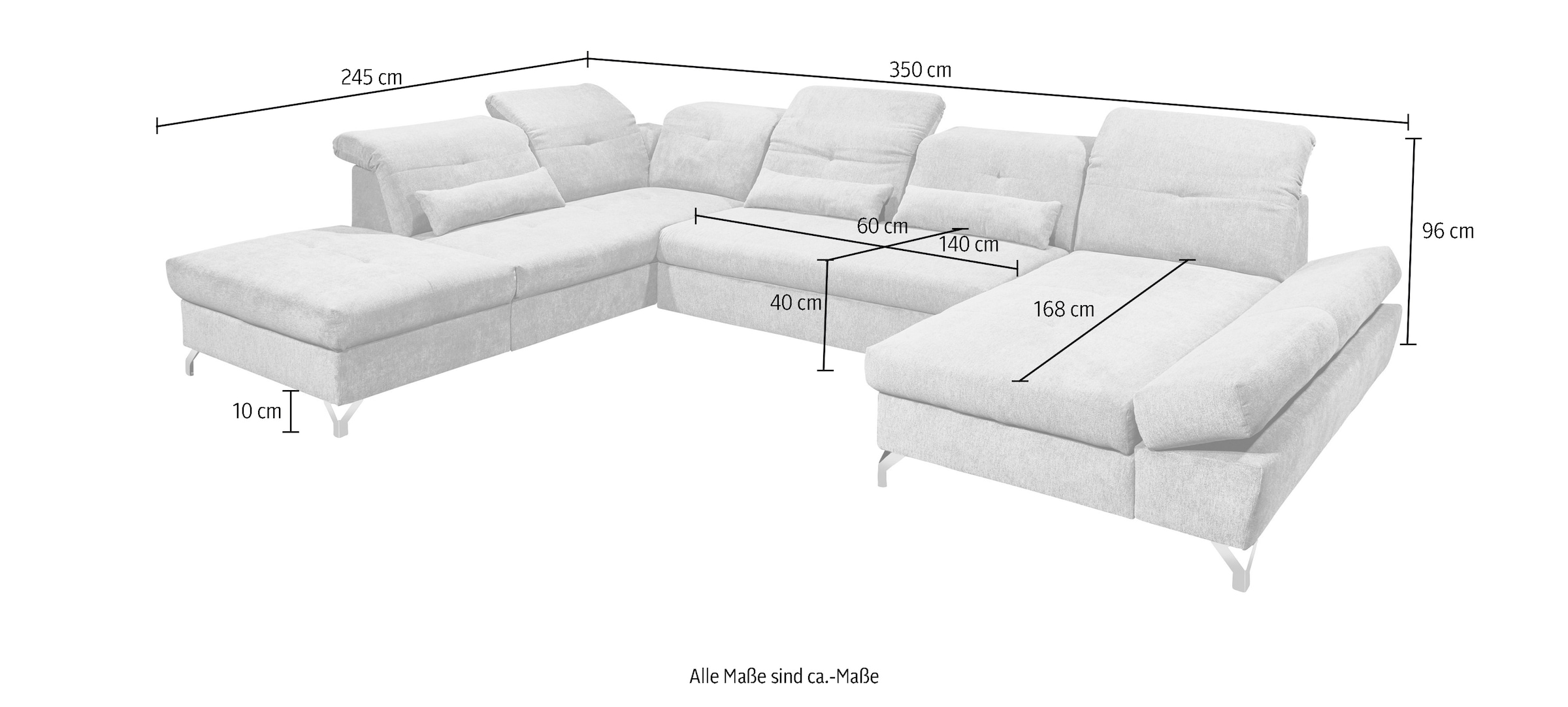 ED EXCITING DESIGN Paysage de salon »Melfi U-Form mit Bettfunktion, Bettkasten« Arm- & Kopfteilverstellung & 3 Nierenkissen