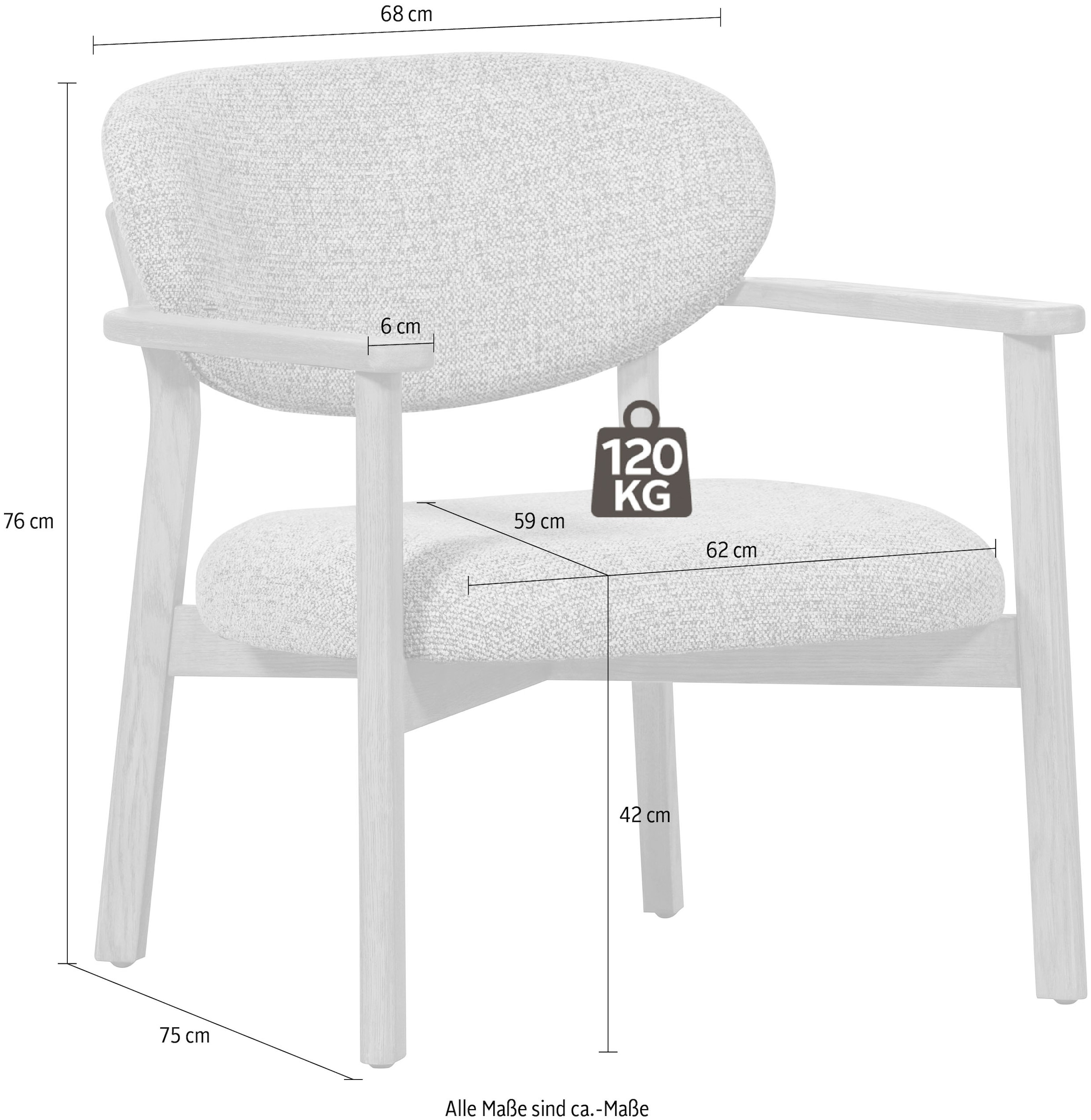 WOOOD Fauteuil lounge »Udar mit More-Melange-Bezug und Eichenholzgestell, B68 x T75 x H76 cm« Très haute résistance à l'usure, capacité de charge 120 kg, hauteur d'assise moyenne