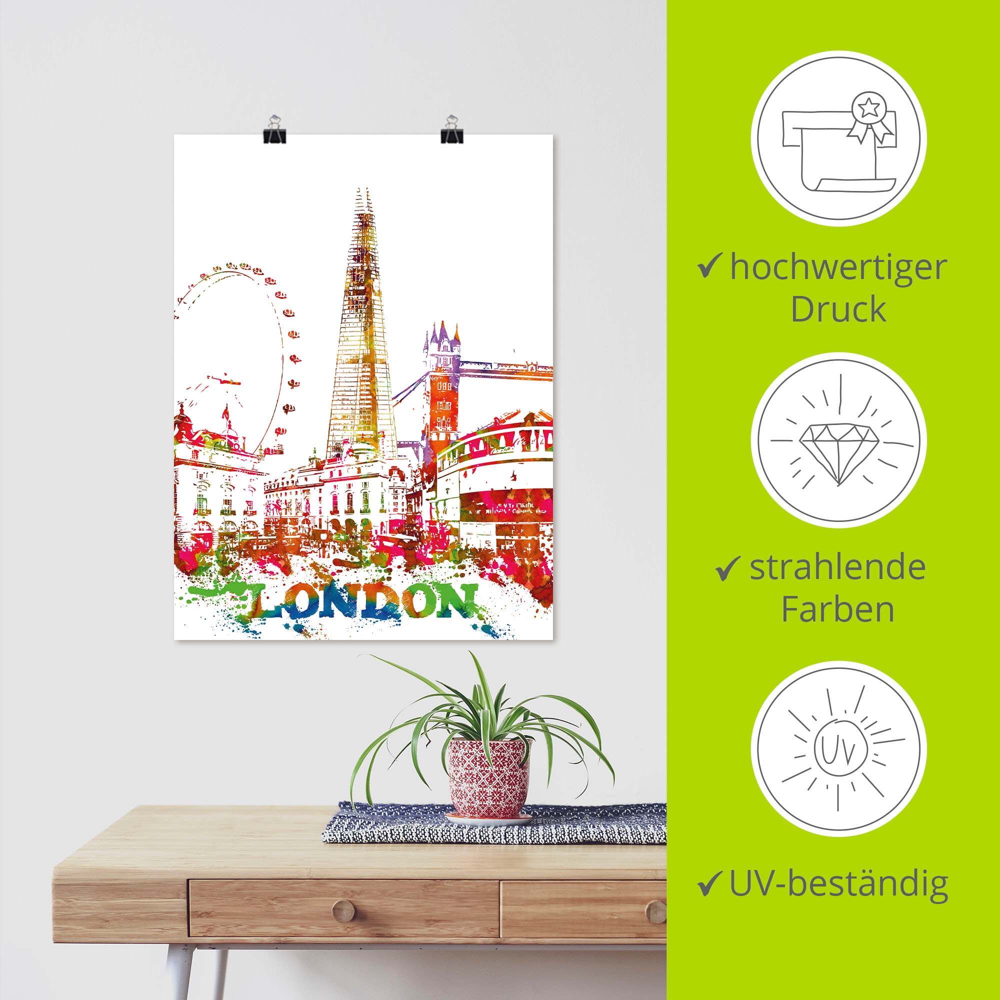 Artland Fresque murale »London Grafik« 1 cuis tlg. als Alubild, Leinwandbild, Wandaufkleber oder Poster in versch. Grössen