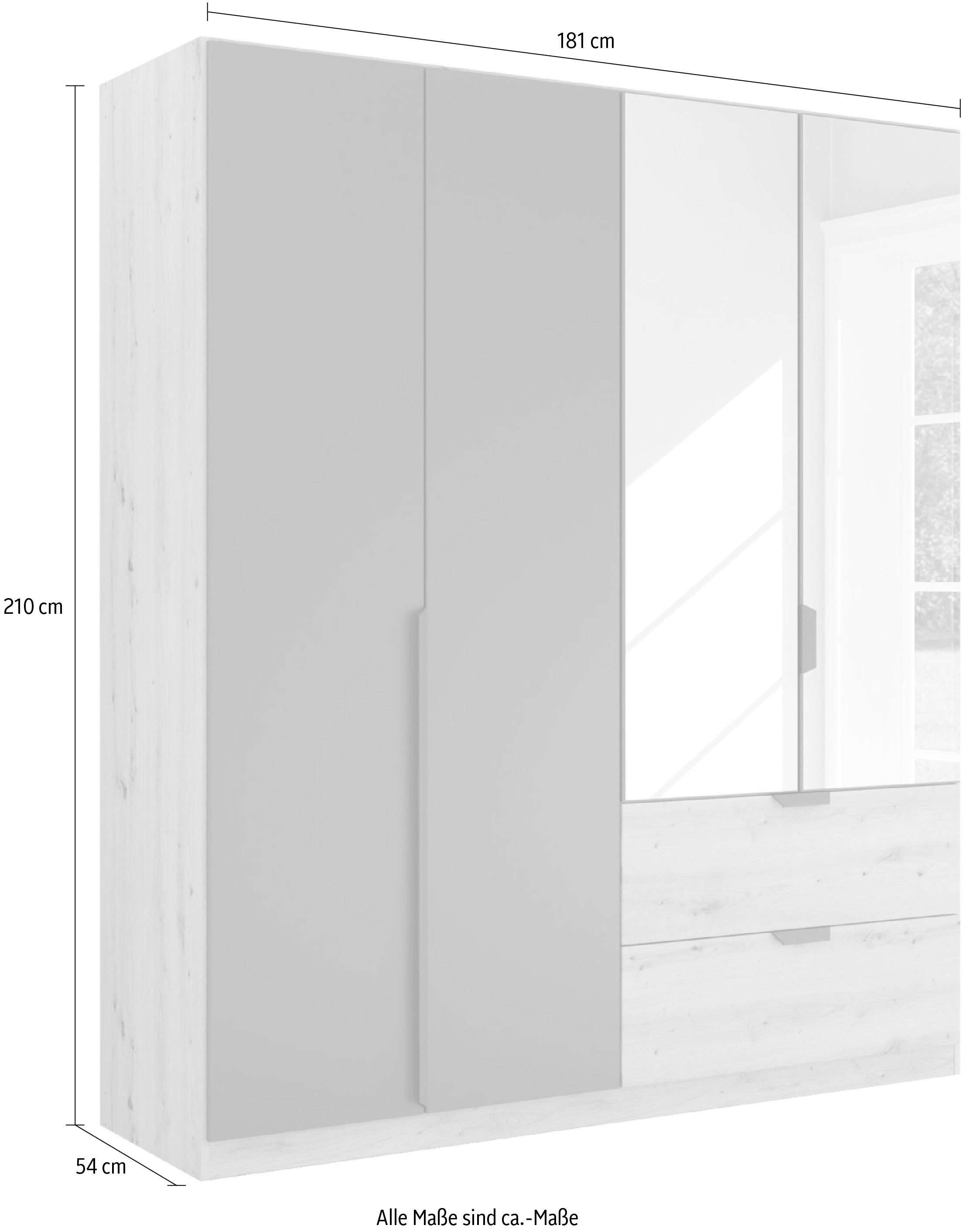 rauch Drehtürenschrank »Kleiderschrank Schrank Garderobe Ankleide DARK&WOOD BY QUADRA SPIN« Breiten: 181/226/271 cm, Höhe 210 cm,  im Industrial Style mit Schubkästen in Eiche Dekor, mit Spiegel