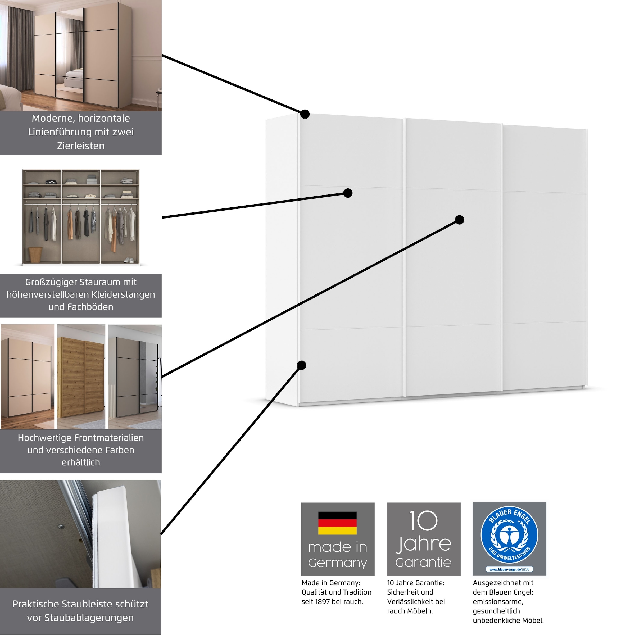 rauch »Kleiderschrank Schrank Garderobe Schlafzimmerschrank SCALE-TRIO« edle dreigeteilte Front, 2 Zierleisten in Griff-Farbe MADE IN GERMANY