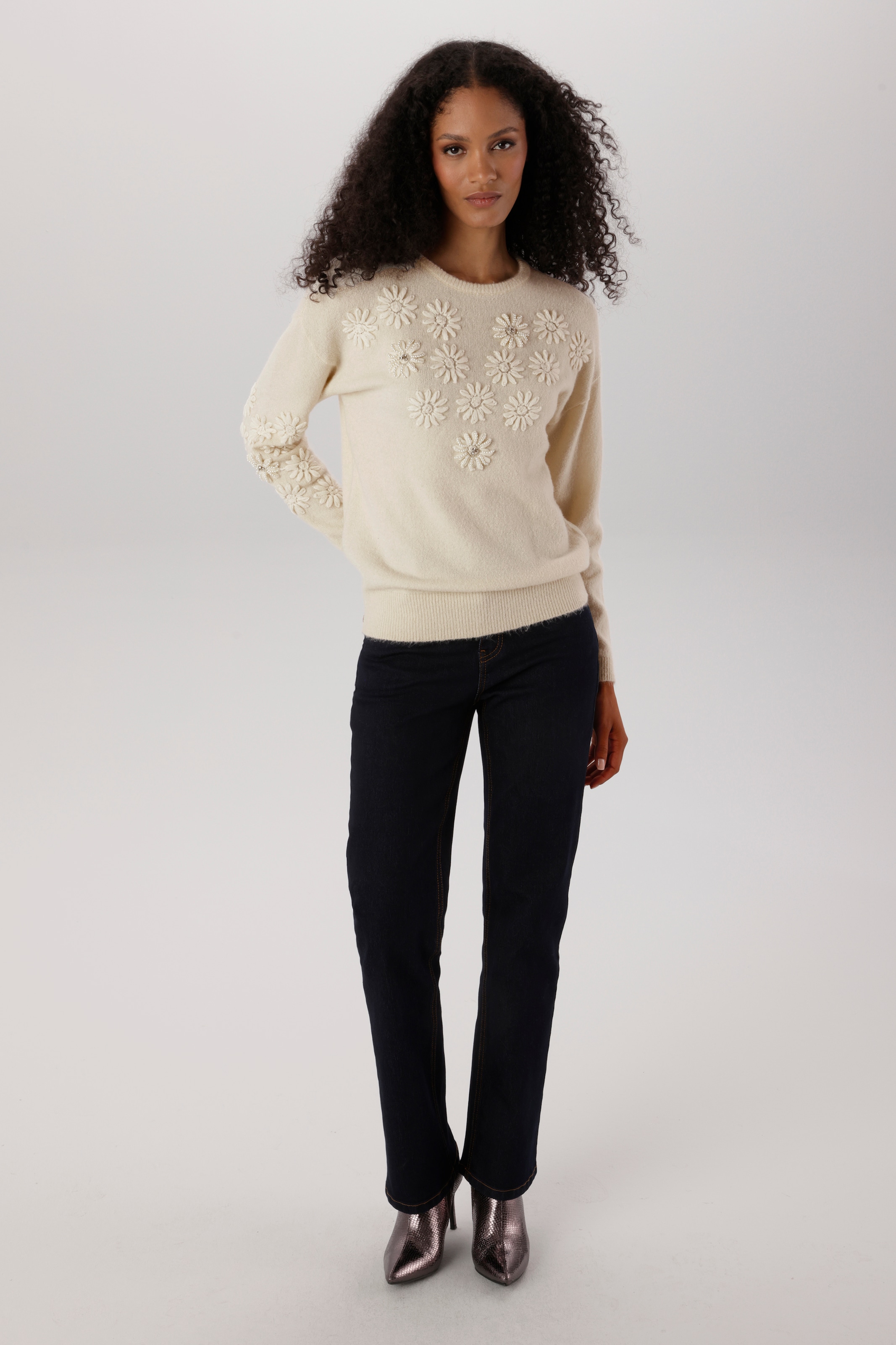 Aniston SELECTED Strickpullover mit Glitzersteinen und Kunstperlen verziert - NEUE KOLLEKTION