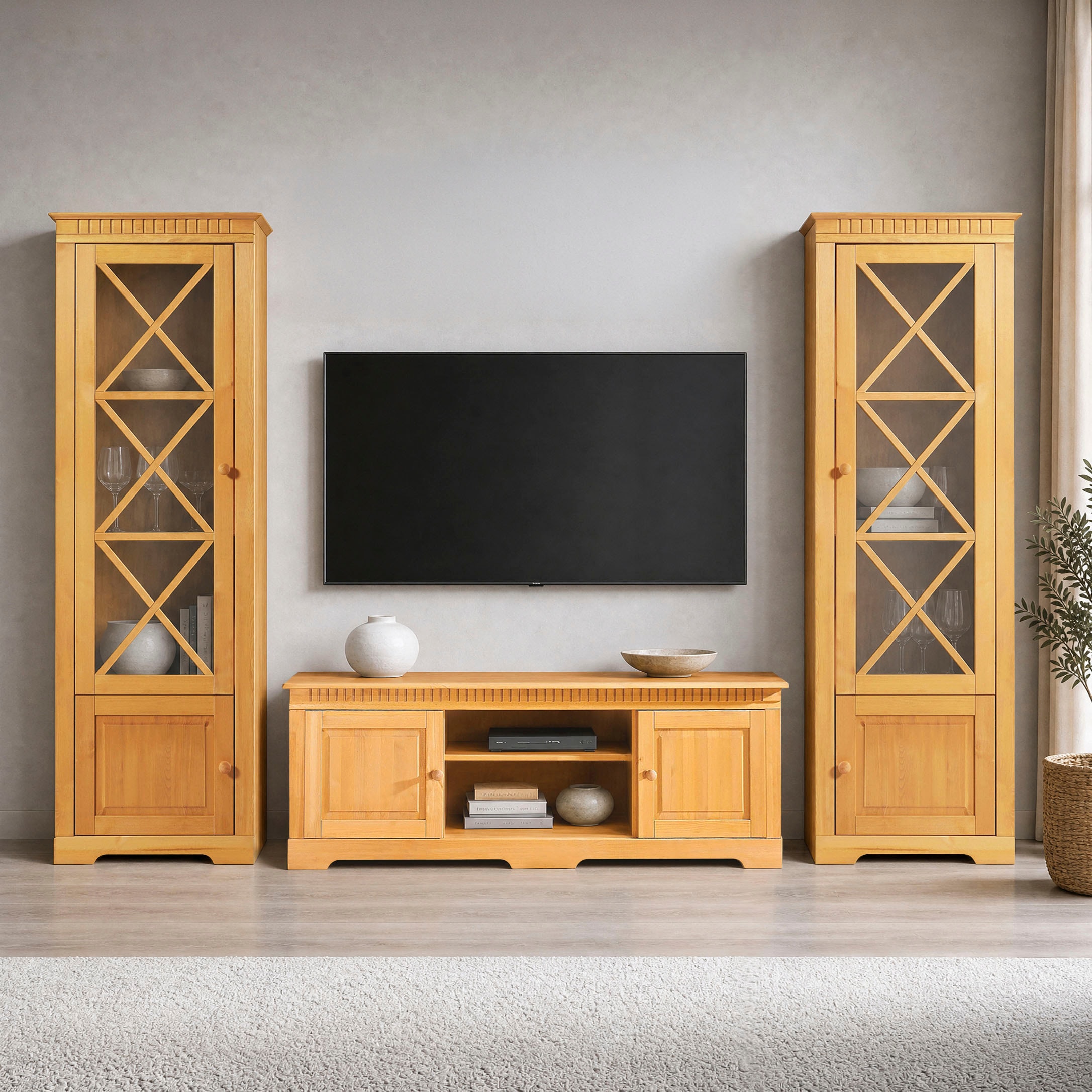 GOODproduct Wohnwand »Lisa 2 Vitrinen mit Glaseinsatz & 1 TV-Board mit dekorativen Fräsungen« Set, 3 Stk. tlg.