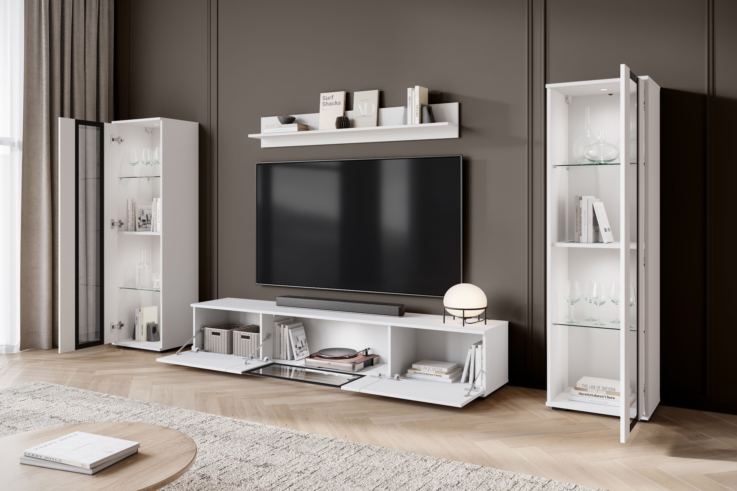 Home affaire Meuble mural »Caro, stehend und hängend montierbar« Ensemble complet, Vitrine avec charnière porte interchangeable gauche/droite, 4 cuis tlg.