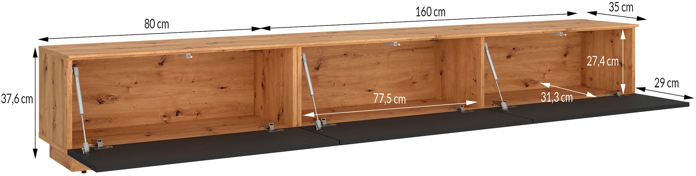 GOODproduct Lowboard »Paroli, TV-Board, TV-Schrank, 3 Klappen und viel Stauraum« hängend oder stehend, grifflos, modern, Breite 240cm