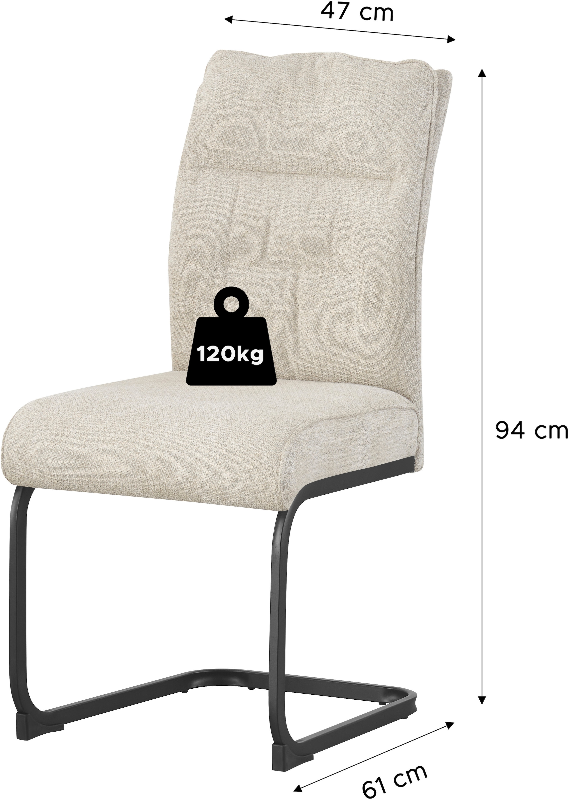 Home affaire Chaise de salle à manger »BARRIE, 2er Set, mit Metallgestell in matt schwarz« (Ensemble) 2 cuisin verschiedenen Farben, Belsatbarkeit pro Stuhl 120 kg