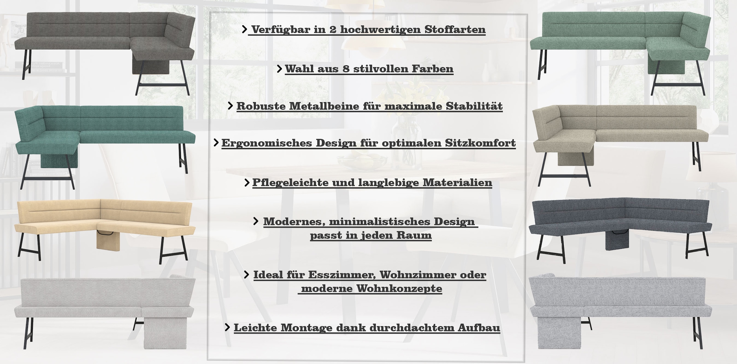 GOODproduct Banc d'angle »Sava« mit Wellenfederung im Sitz