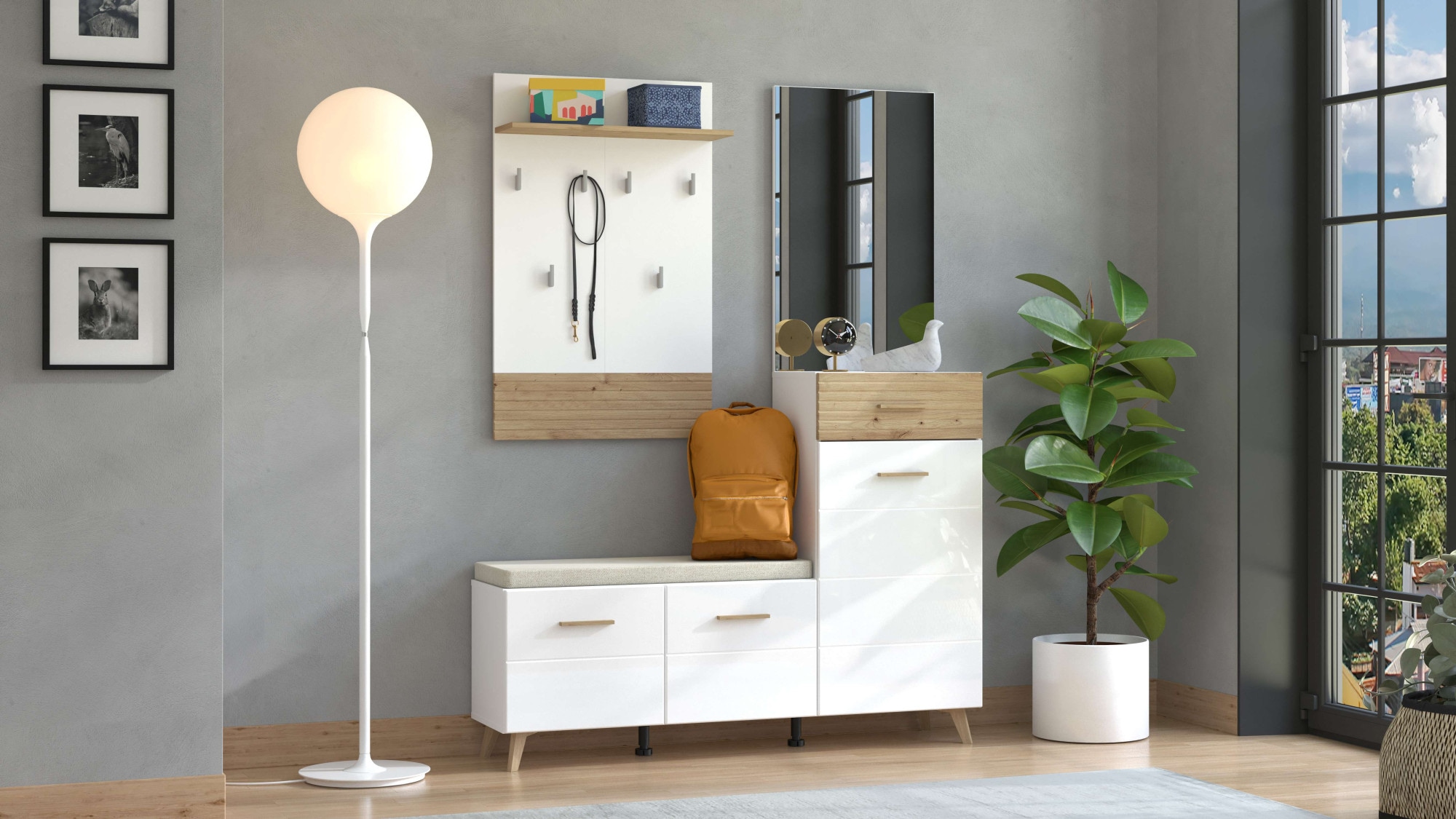 Home affaire Ensemble de vestiaires »Sein Kompaktgarderobe, Flurgarderobe, Dielenschrank, Hochglanzfronten« Komplett-Set, 4 cuis tlg.