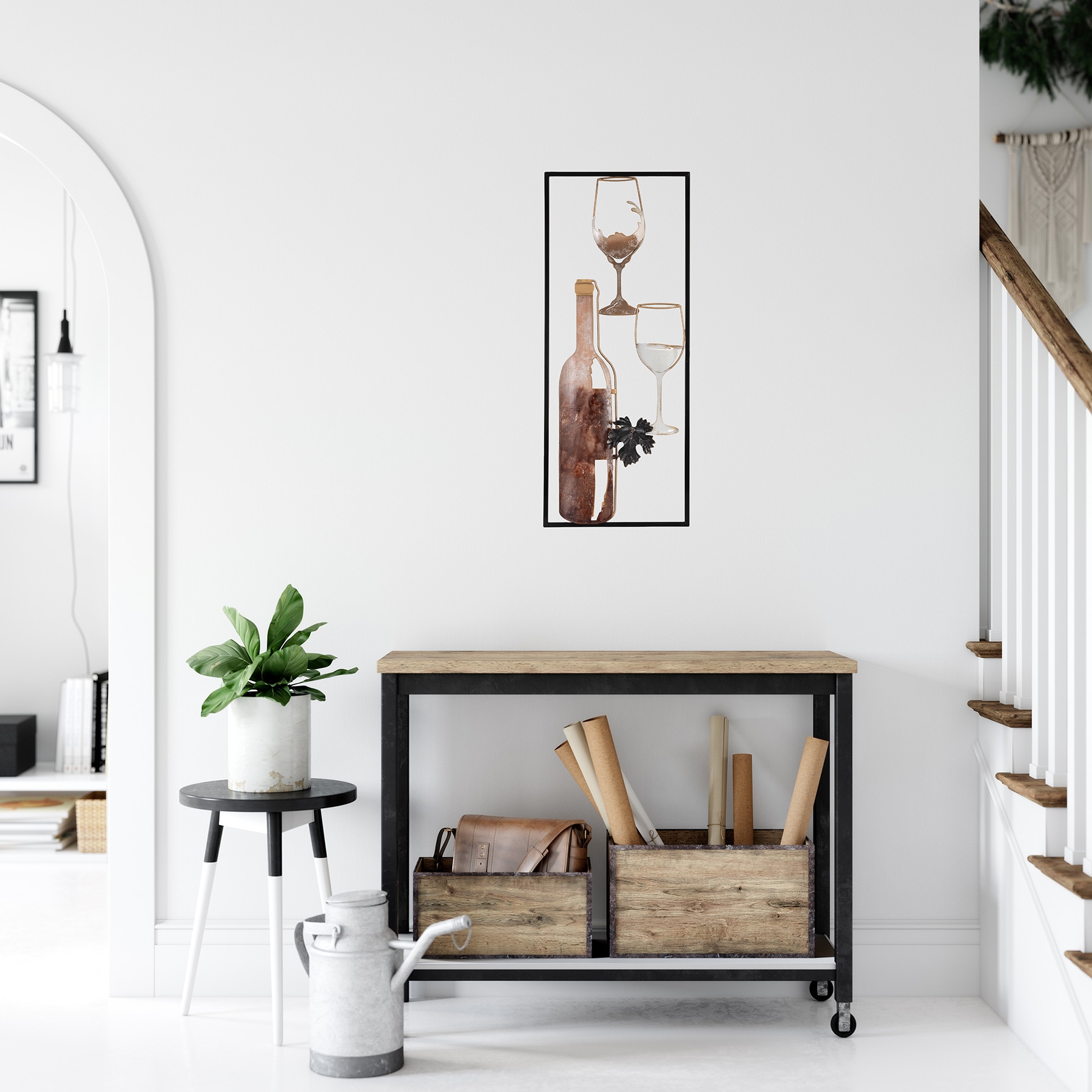 Bönninghoff Tableau métallique »WEINFLASCHE UND WEINGLÄSER 25x61 cm – Deko modern« Boissons | Images de vin | Vin Décoration murale