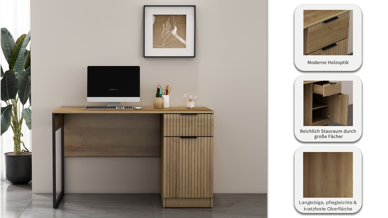 GOODproduct Bureau »Aspea« mit Schublade, ausreichend Stauraum, moderne Rillenoptik, B. 120 cm