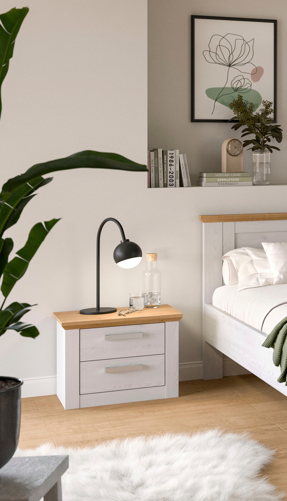 Home affaire Nachtschrank »COSENZA,TOPSELLER!, Breite 54cm, in Landhausoptik« inklusive 2 Schubkästen mit Vollauszug,  Nachtkommode, Nachtische, Kommode, Nako, Beistelltisch