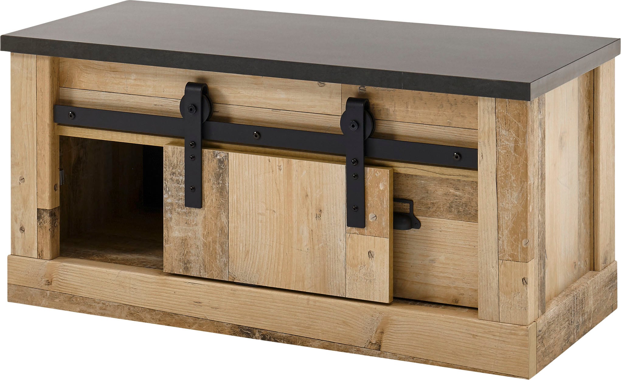 Home affaire Sitzbank »SHERWOOD« modernes Holz Dekor, mit Scheunentorbeschlag aus Metall, Breite 93 cm