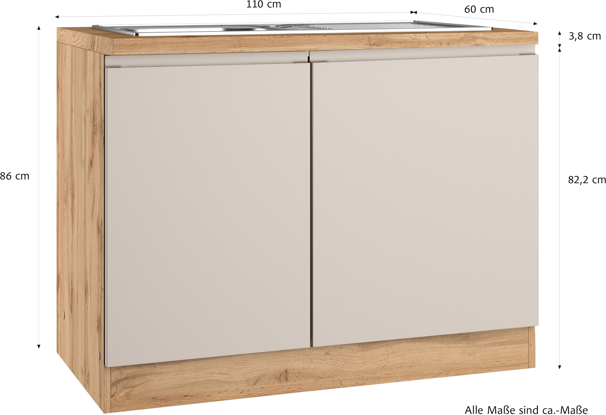 KOCHSTATION Meuble évier »KS-Virginia,neu in verbesserter Ausführung« Rangement, Softclose, sans robinet,  largeur 110 cm, évier encastré inclus, fermeture douce