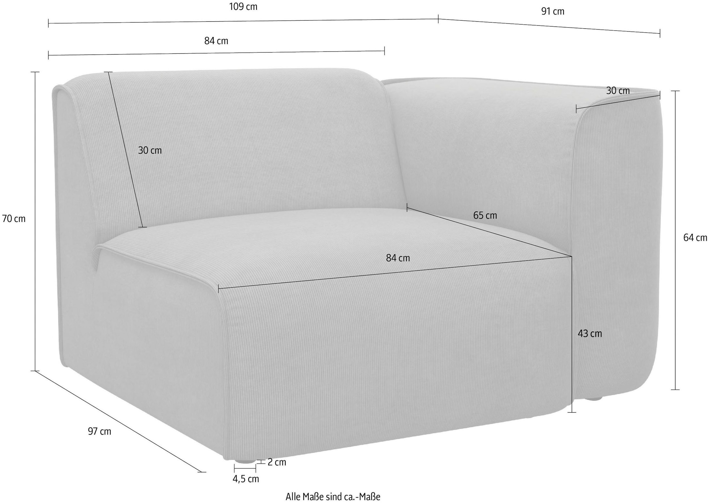 RAUM.ID Sessel »Sofa-Eckelement, Masse B/T/H: 109/97/46 cm« als Modul oder separat verwendbar, für individuelle Zusammenstellung