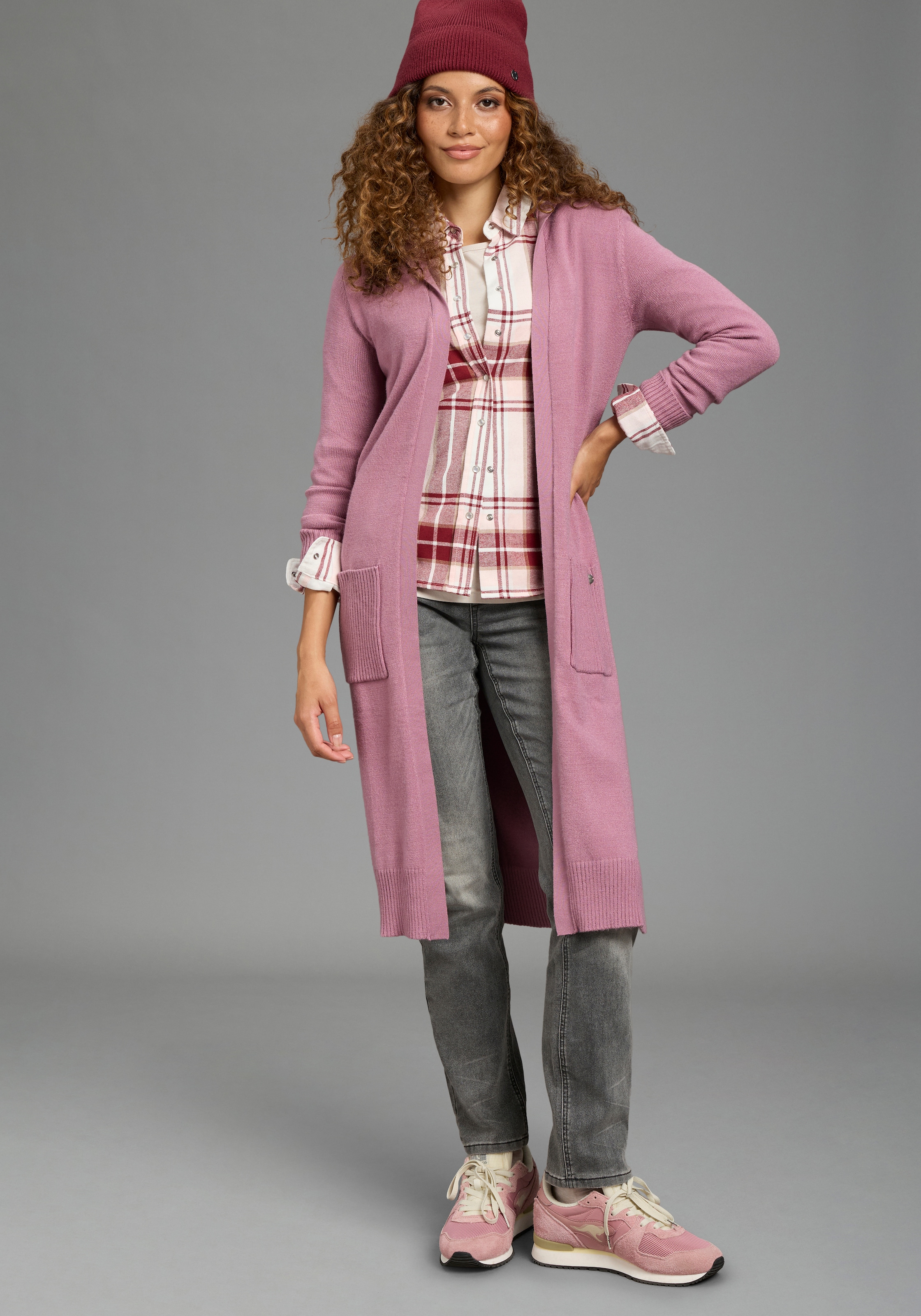 KangaROOS Cardigan long avec capuche, manches longues, coupe ajustée, sans fermeture