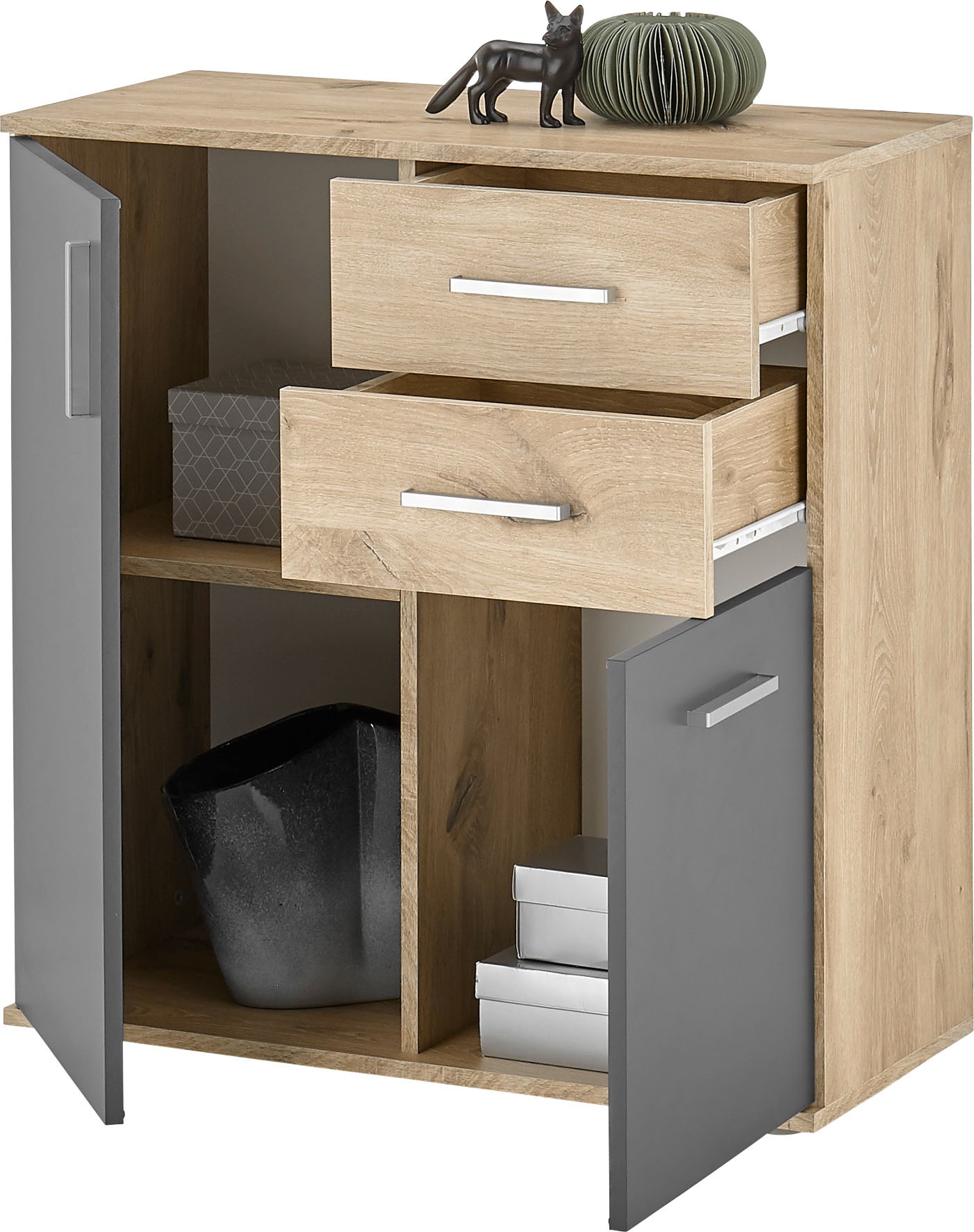 HBZ Kommode »BC-Drift-2, Universalschrank Stellmass BxHxT 80x84x35 cm« 1 Stk. tlg. Kommode mit 2 Türen, 2 Schubkästen, 1 Einlegeboden