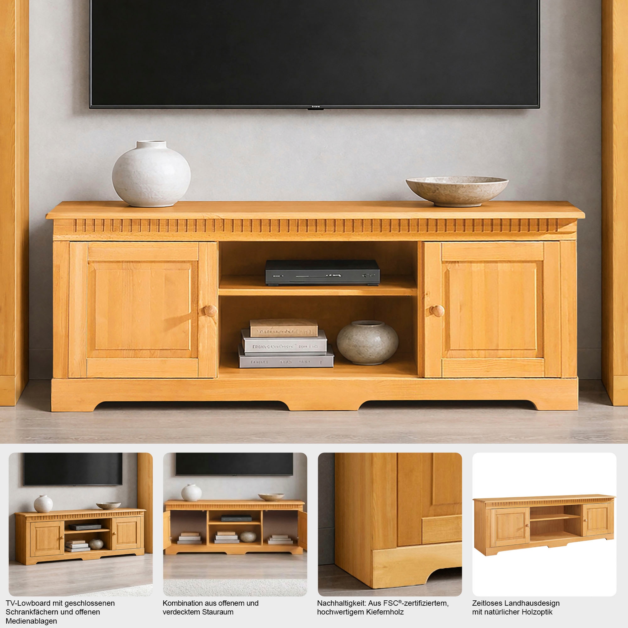 GOODproduct Lowboard »Lisa« Kommode aus schönem massivem Kiefernholz, Breite 175 cm