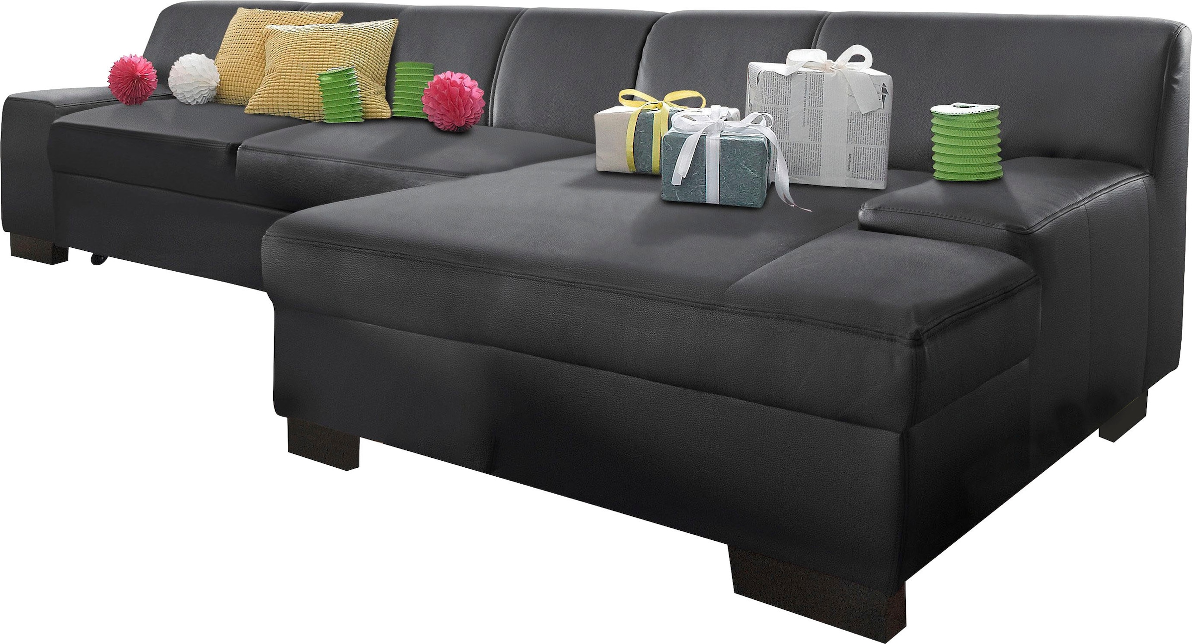 DOMO collection Canapé d'angle »Norma Top, elegant, flache Armlehnen, bequem, Breite 268cm, L-Form« option avec fonction lit