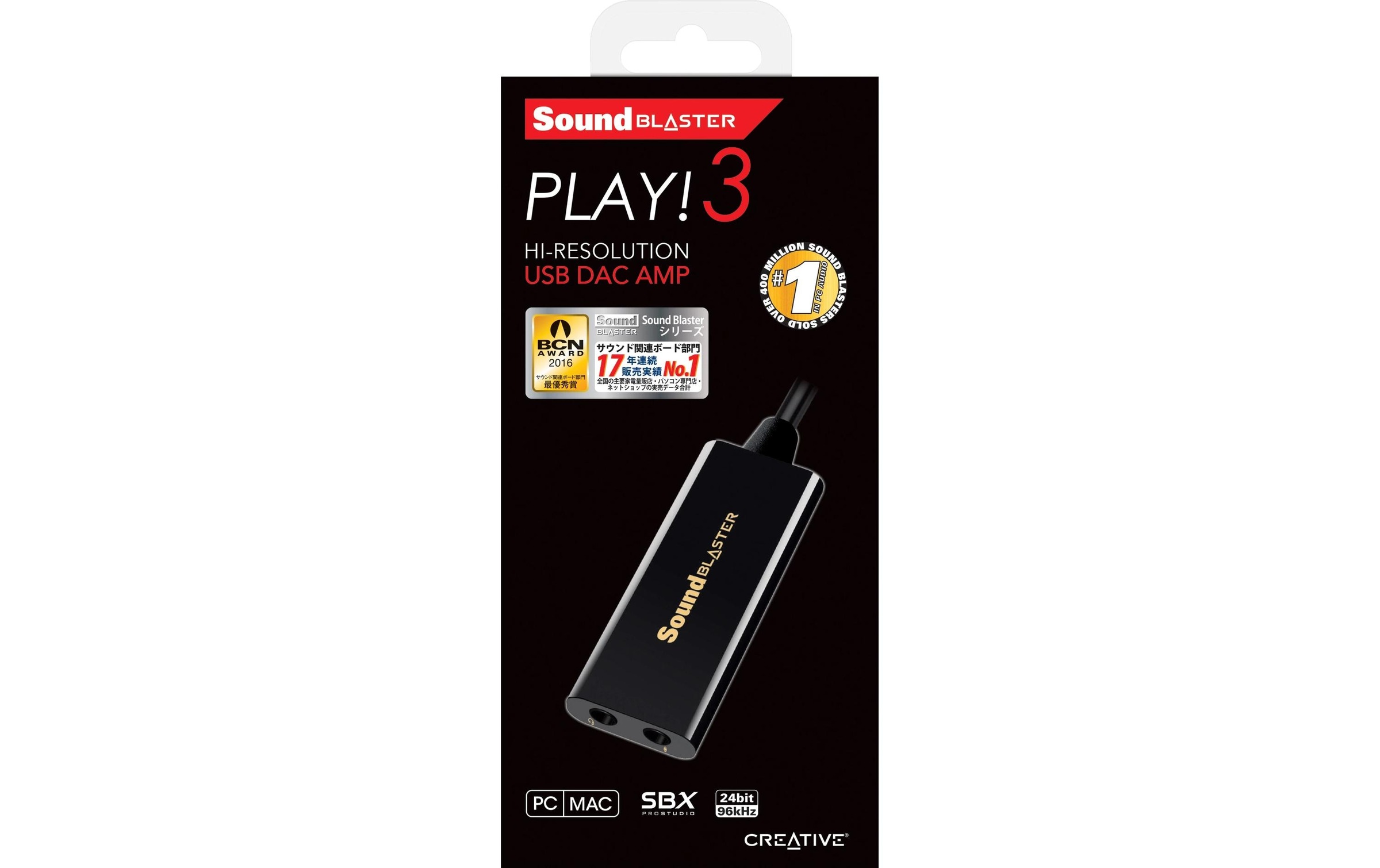 Creative USB-Soundkarte »Sound Blaster Play! 3« Hochauflösende 24-Bit-96-kHz, 93 dB, Plug-and-Play