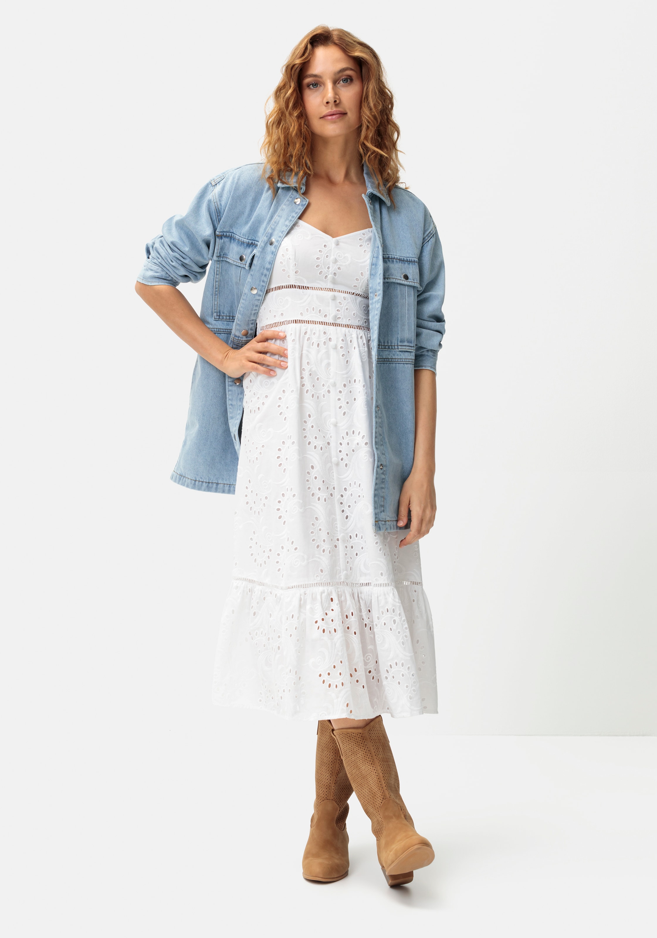LASCANA Midikleid mit sommerlicher Lochstickerei