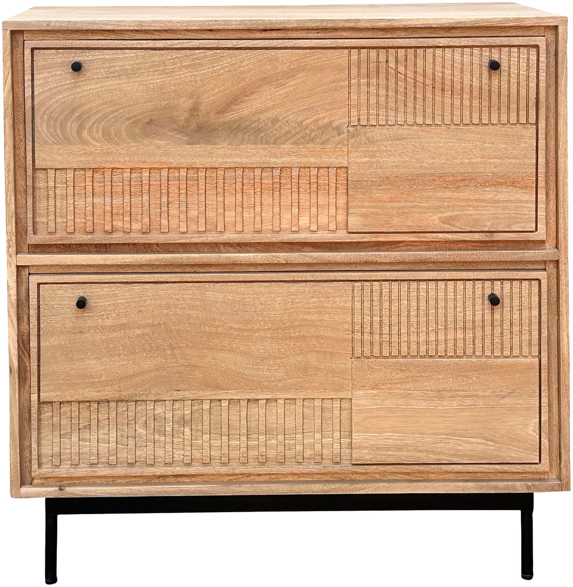 SIT Schuhschrank »Burano aus Mangoholz mit 2 Klappen & dekorativer Lamellenfront« 1 Stk. tlg. Kunstvolle Holzschnitzereien mit schwarzen Metallgriffen als Kontrast