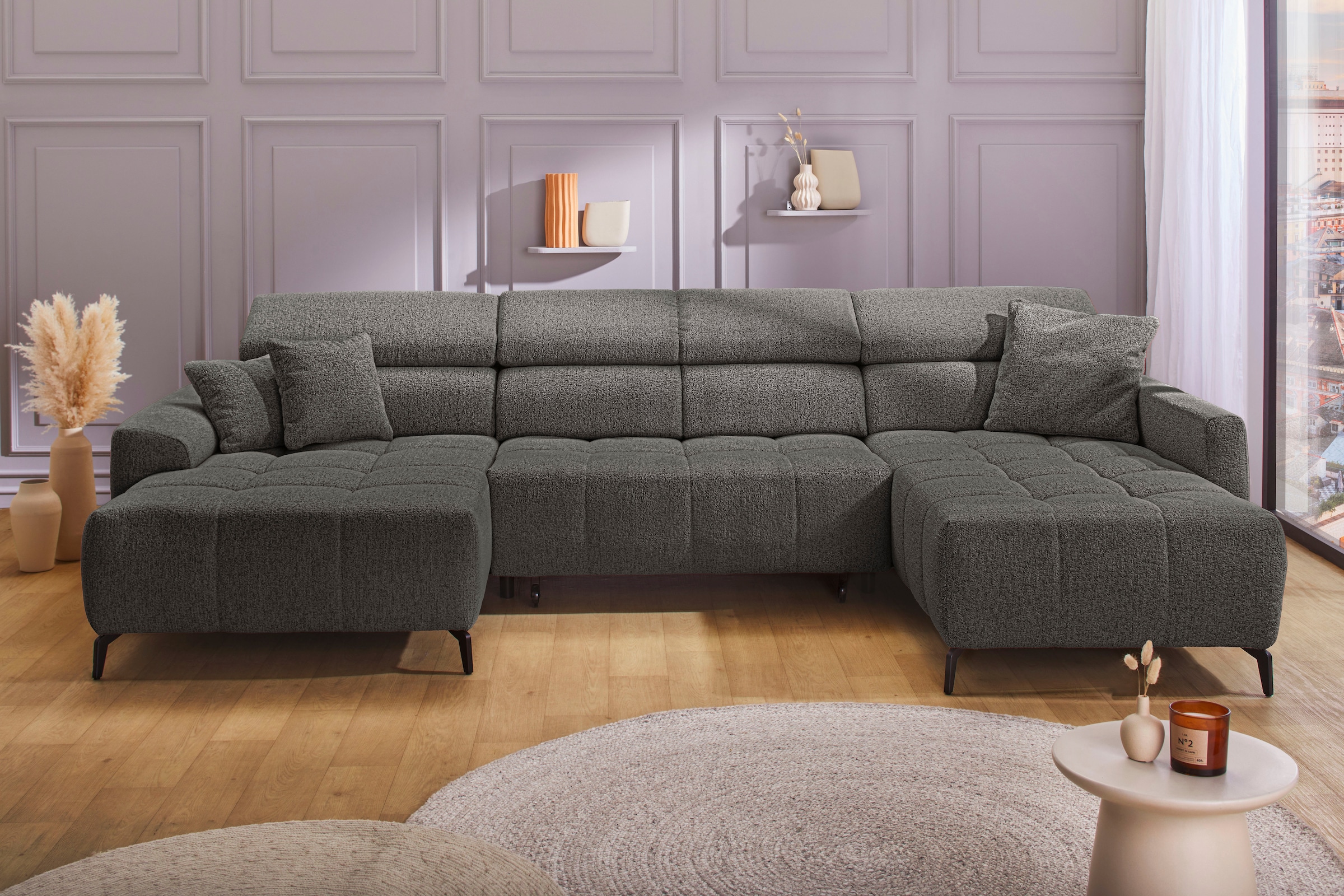 Jockenhöfer Gruppe Wohnlandschaft »Ultima U-Form, B: 363 cm, 60 cm elektrische Sitztiefenverstellung« USB-Ports, Kopfstützen verstellbar, Zierkissen, bis 140 kg/Sitz