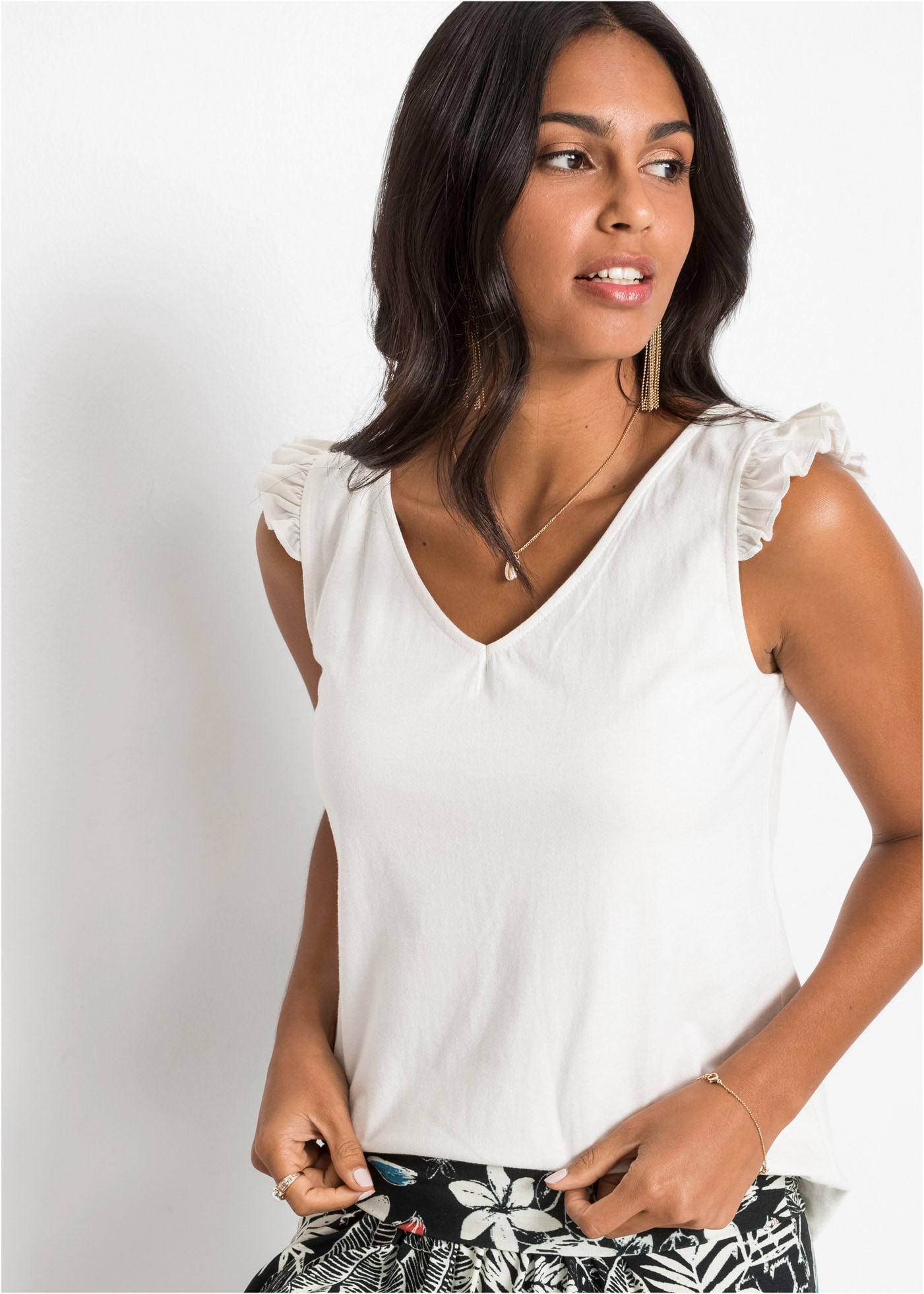 bonprix Haut de chemise lockerer loose fit, mit süsser Rüsche, aus Baumwolle