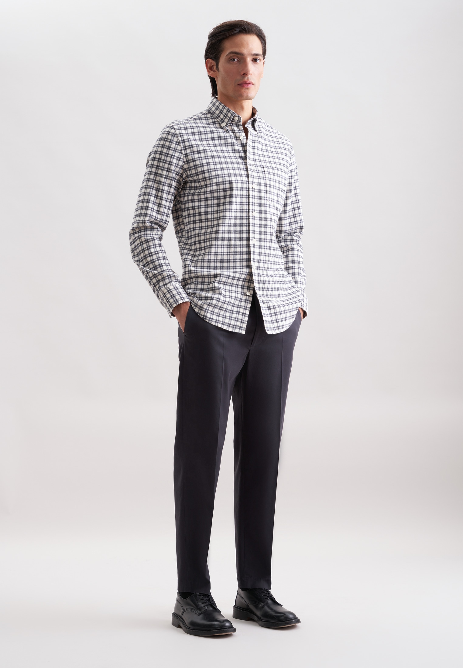 seidensticker Flanellhemd Slim 1/1 Button-Down-Kragen Karo