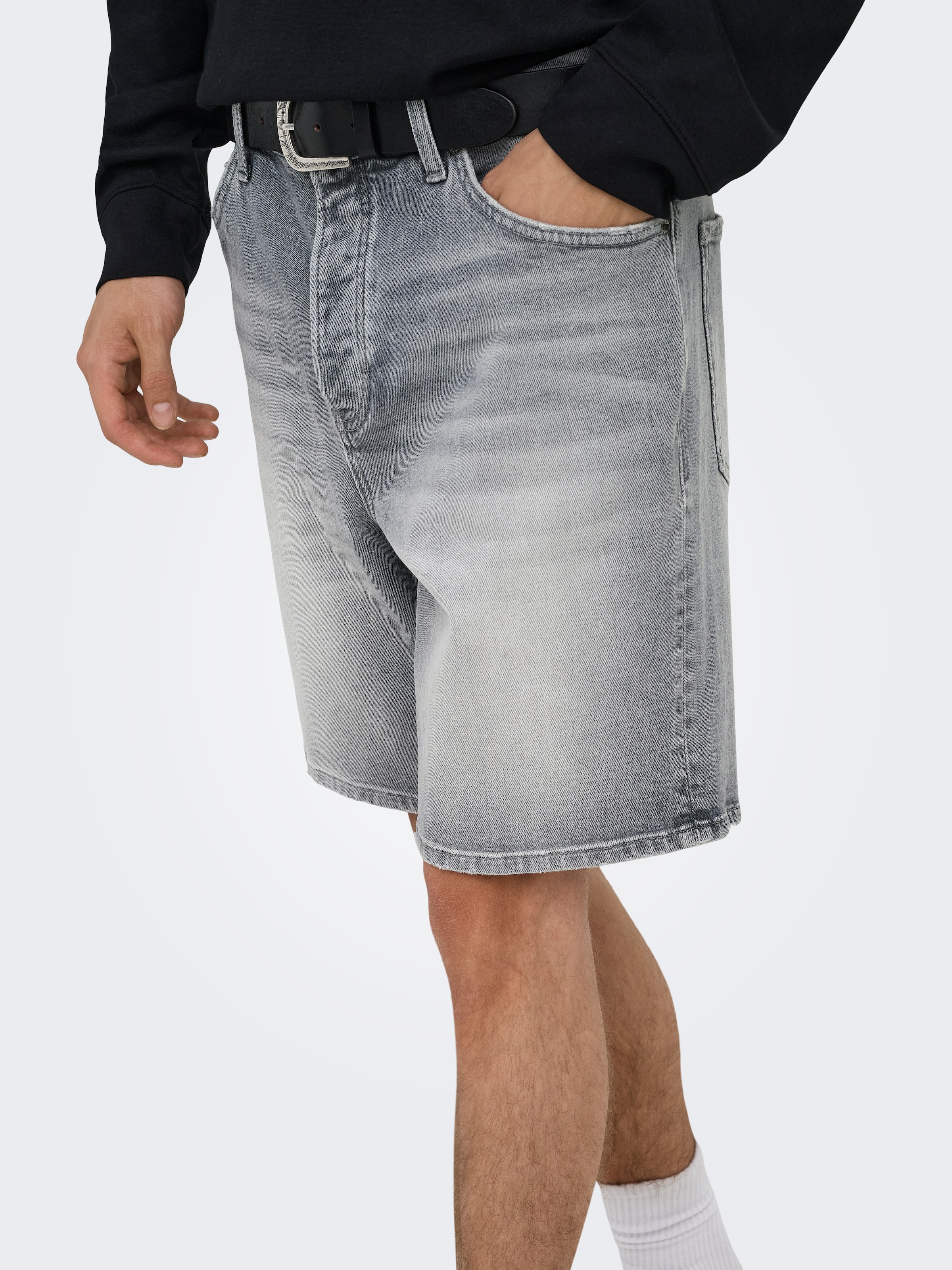ONLY & SONS Short en jean »ONSEDGE PERF MG 9375 DOT DNM SHORTS NOOS« mélange coton, coupe droite