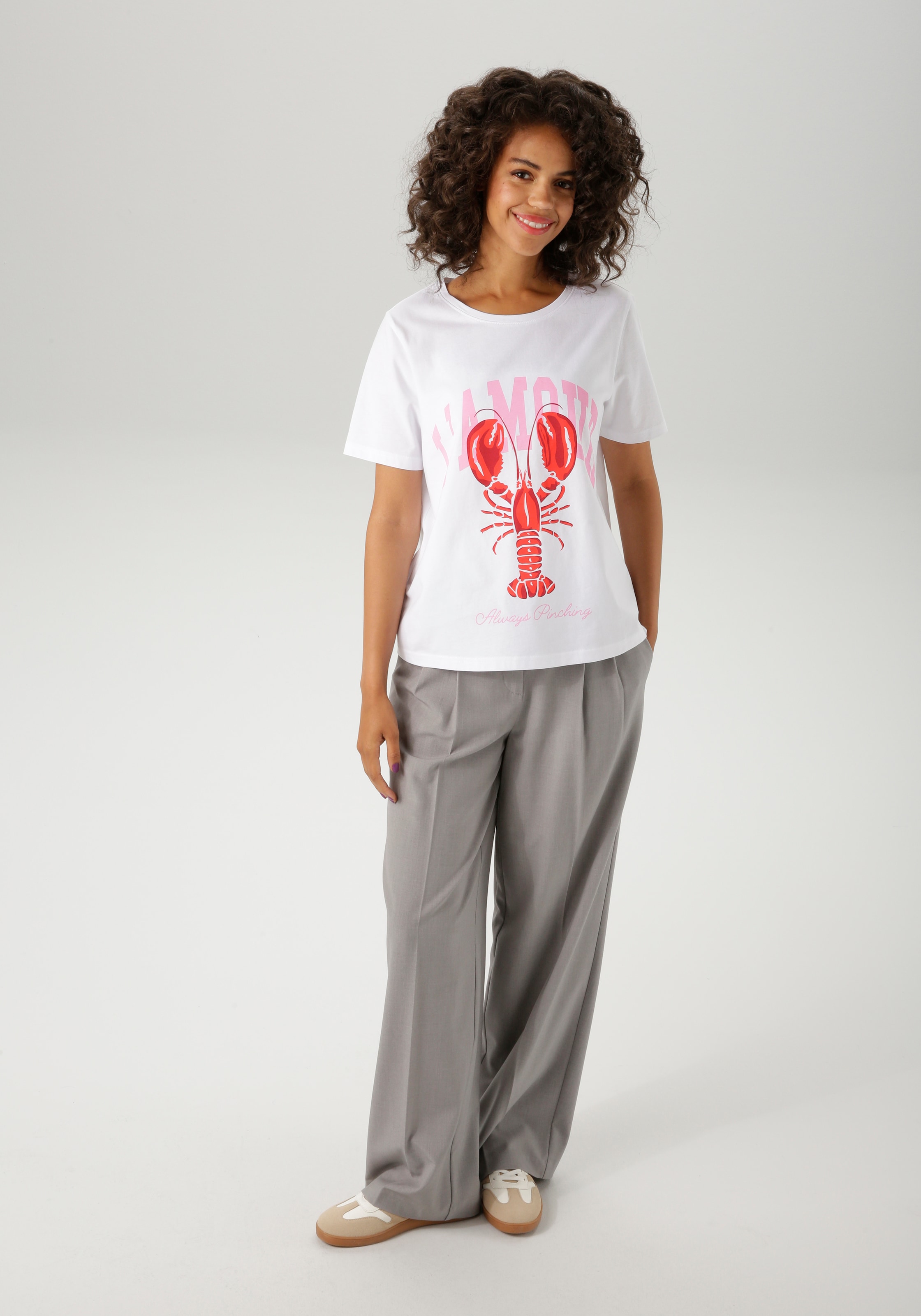 Aniston CASUAL T-Shirt mit Krebs und Schriftzügen bedruckt